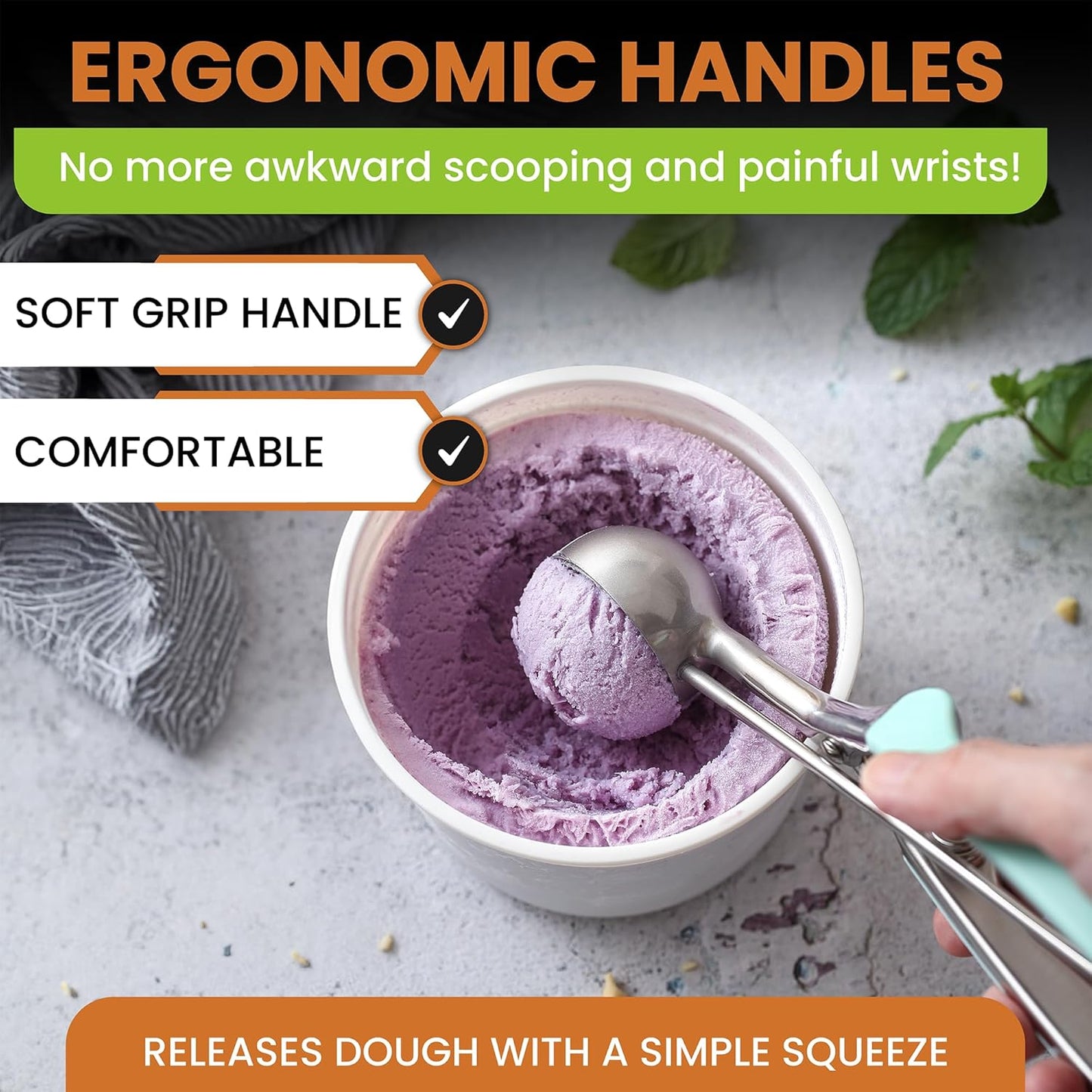 Spring Chef Large #20 Stainless Steel Cookie Scoop for Baking - Melon Baller - Multifunctional 2.93 Tbsp Cookie Scooper with Trigger Release for Ice Cream, Meatball, Cupcake, Muffin - Mint