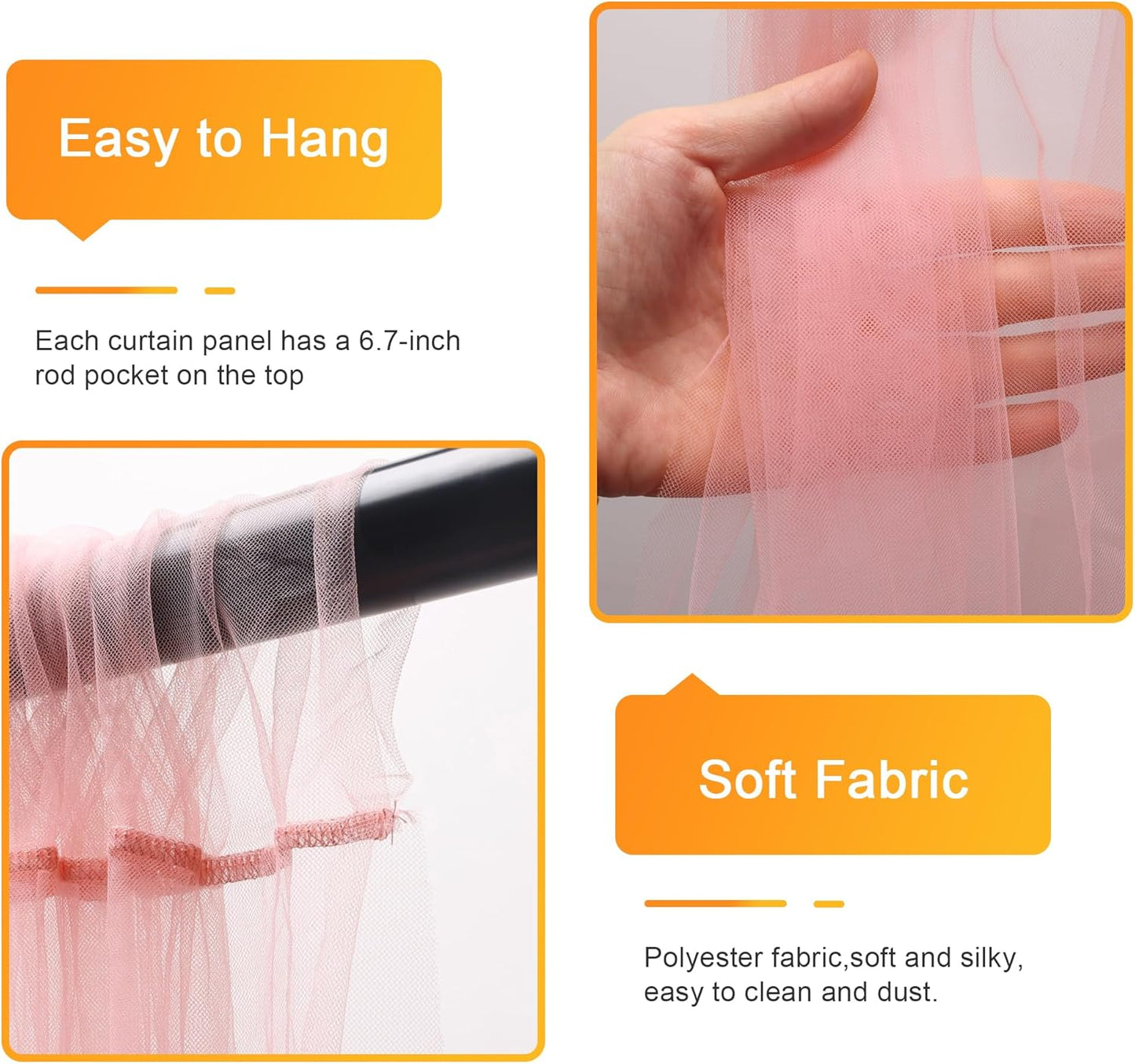 Fomcet Peach Tulle Backdrop Curtains with Lights String 10FT X 8FT Sheer Curtain with Lights Tulle Curtains Backdrop for Wedding Birthday Party Baby Shower Photo Shoot (2 Panels 5x8FT)