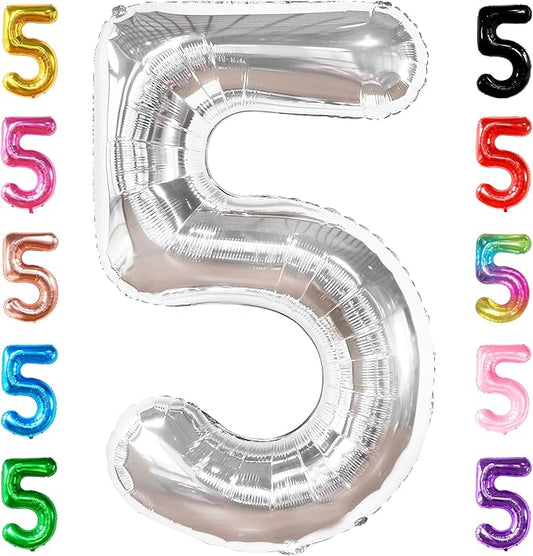 KatchOn Silver 5 Balloon Number - 40 Inch | 5th Birthday Decorations, Silver Party Decorations | 5 Mylar Balloon