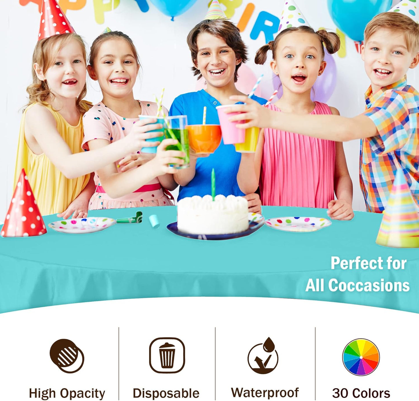 Party Solids 12-Pack Premium Plastic 84-Inch Round Tablecloth - Aqua Blue