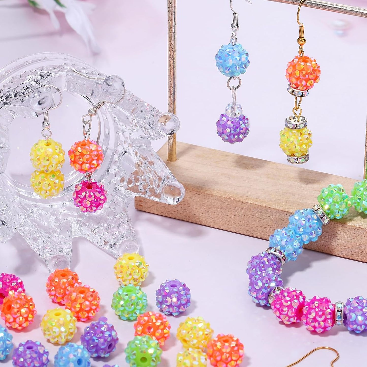 novani 240pcs 10mm Round Rhinestone Beads for Jewelry Making, Resin & Clay Material, Candy Colors, Disco Ball Style, DIY Crafting