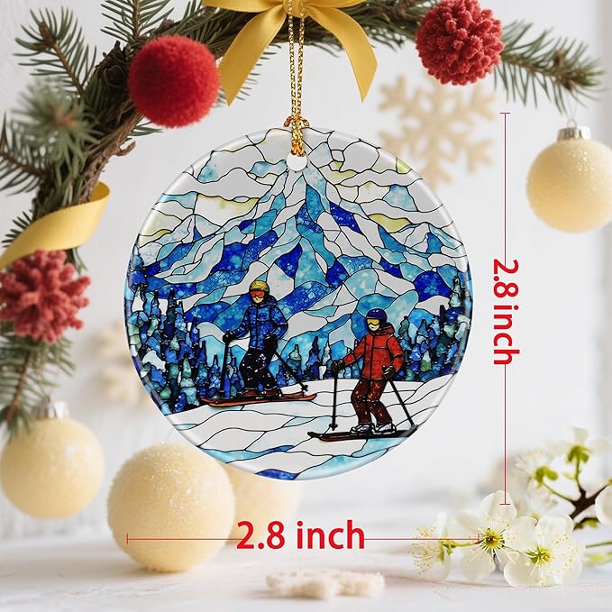 Charming Skiing Scene Christmas Ornaments: Christmas Decorations for Tree & Holiday Decor – Holiday Presents, Gift Ideas for Friends, Coworker, Family, Skier, and Winter Sports Lover