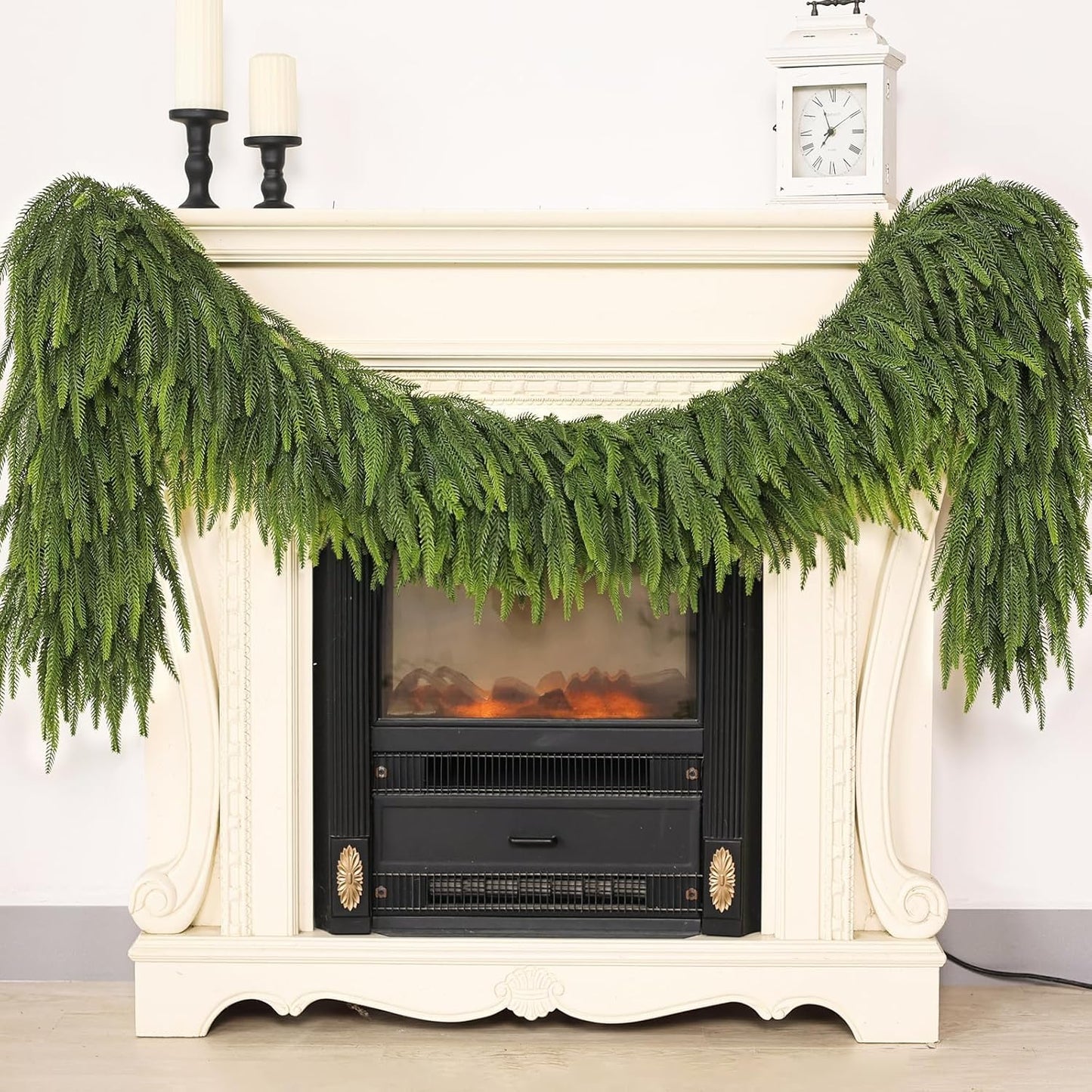 5FT Christmas Norfolk Pine Garland -2PCS, Artificial Pine Needles Garlands Faux Greenery Fake Garland for Holiday Fireplace,Table,Window,Stairs,Mante,Indoor Outdoor Decor