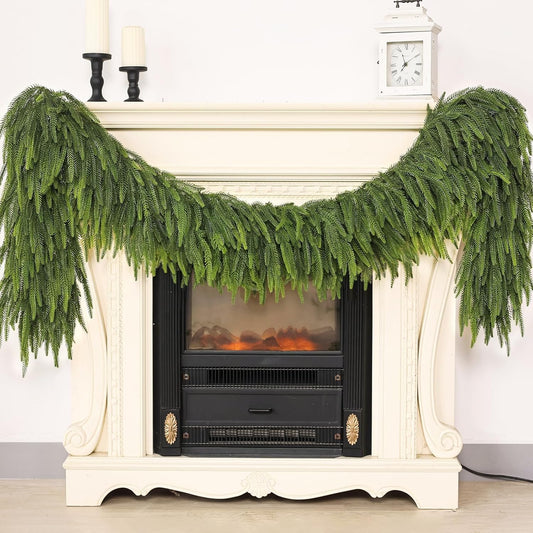 5FT Christmas Norfolk Pine Garland -2PCS, Artificial Pine Needles Garlands Faux Greenery Fake Garland for Holiday Fireplace,Table,Window,Stairs,Mante,Indoor Outdoor Decor