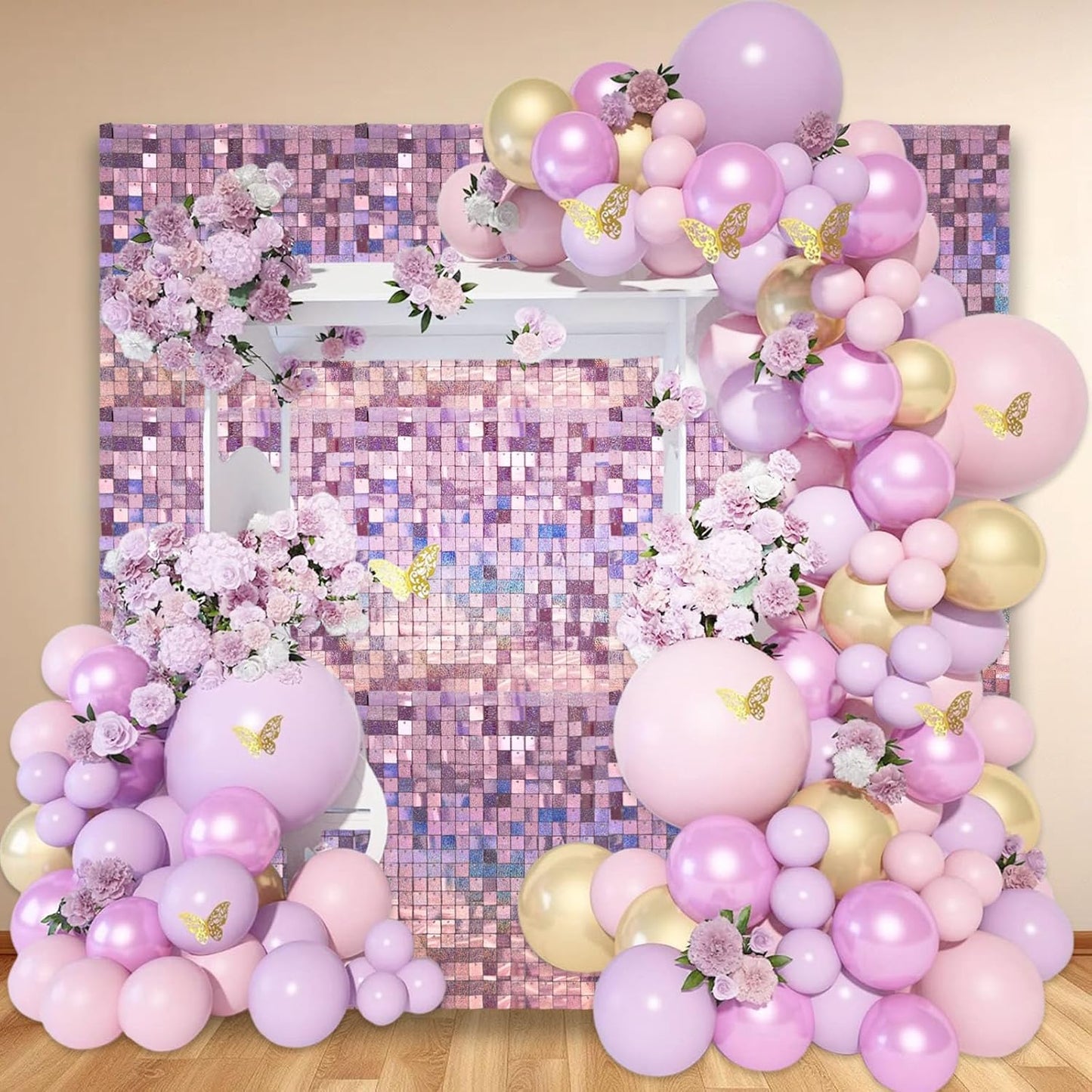 12PCS Light Pink Shimmer Wall Backdrop, Laser Square Sequin Photo Backdrops Panel, Glitter Wall Background for Birthdays, Weddings, Christmas, Engagements, Disco Bachelorette Party Decor (3FTx4FT)