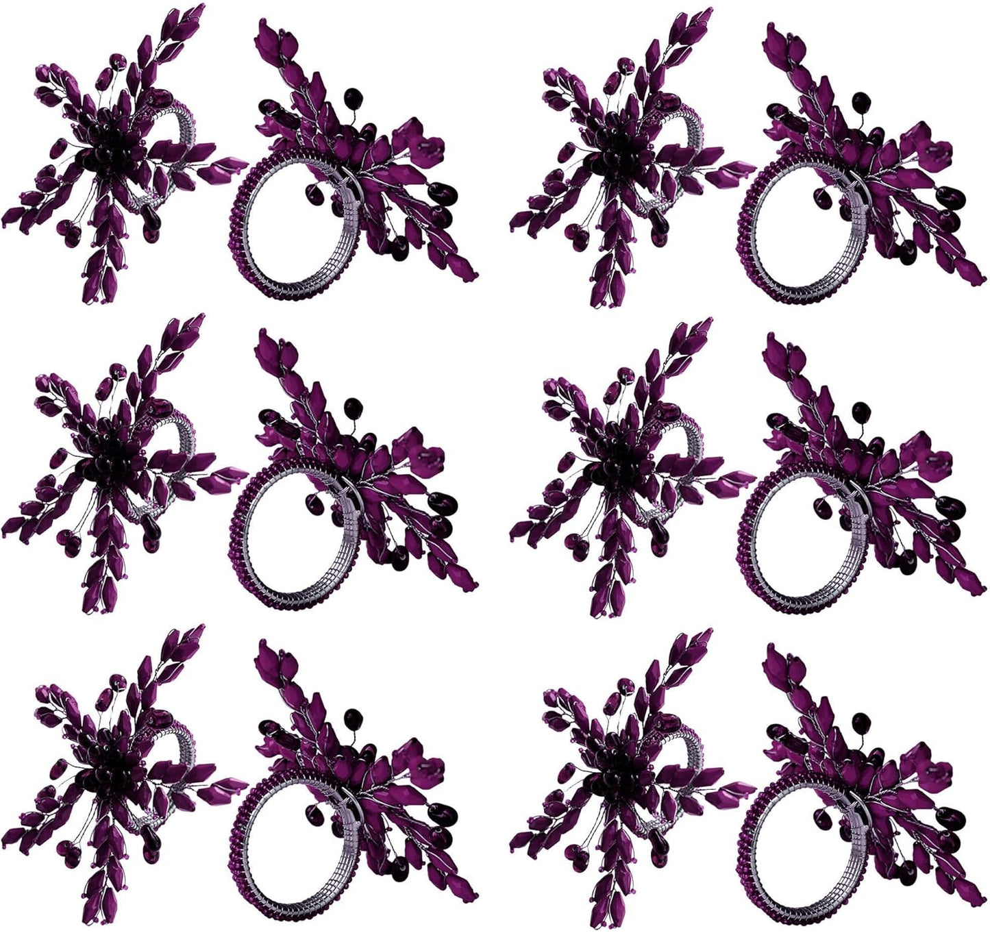 Napkin Rings Set of 12 for Dining Table Decoration Parties Everyday Metal Napkin Holder Leaf Purple (Pack of 12)
