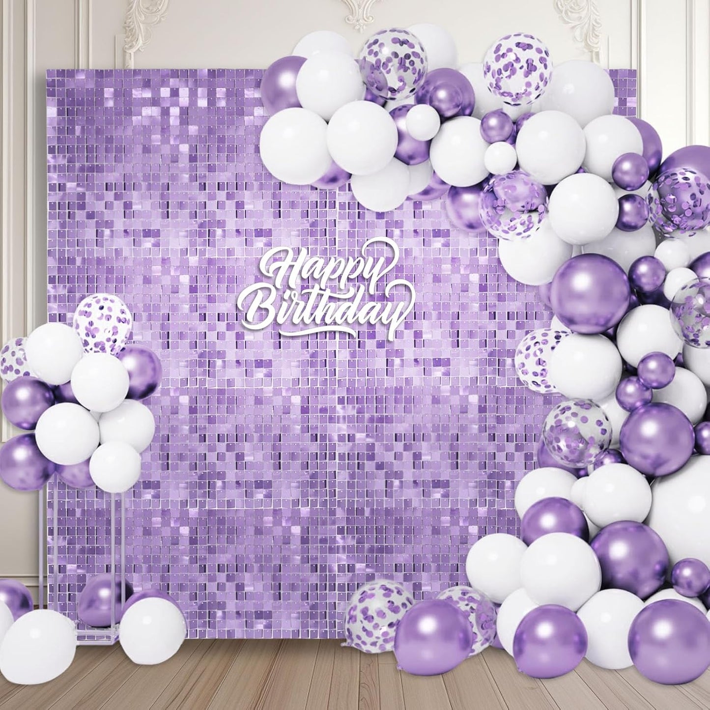 12PCS Light Purple Shimmer Wall Backdrop, Square Sequin Photo Backdrops Panel, Glitter Wall Background for Birthdays, Weddings, Graduation, Engagements, Disco Bachelorette Party Decoration (3FTx4FT)