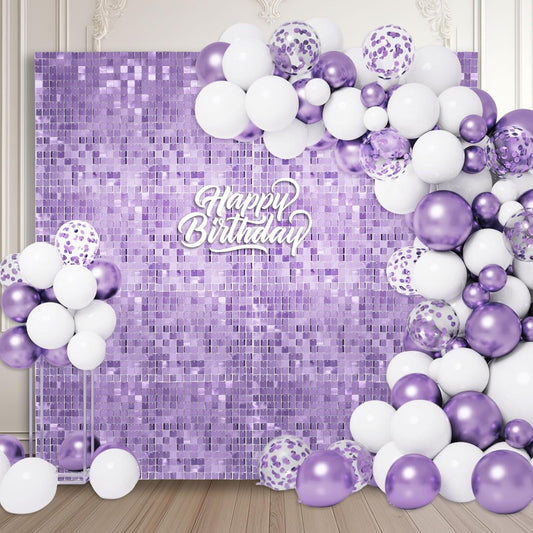 12PCS Light Purple Shimmer Wall Backdrop, Square Sequin Photo Backdrops Panel, Glitter Wall Background for Birthdays, Weddings, Graduation, Engagements, Disco Bachelorette Party Decoration (3FTx4FT)