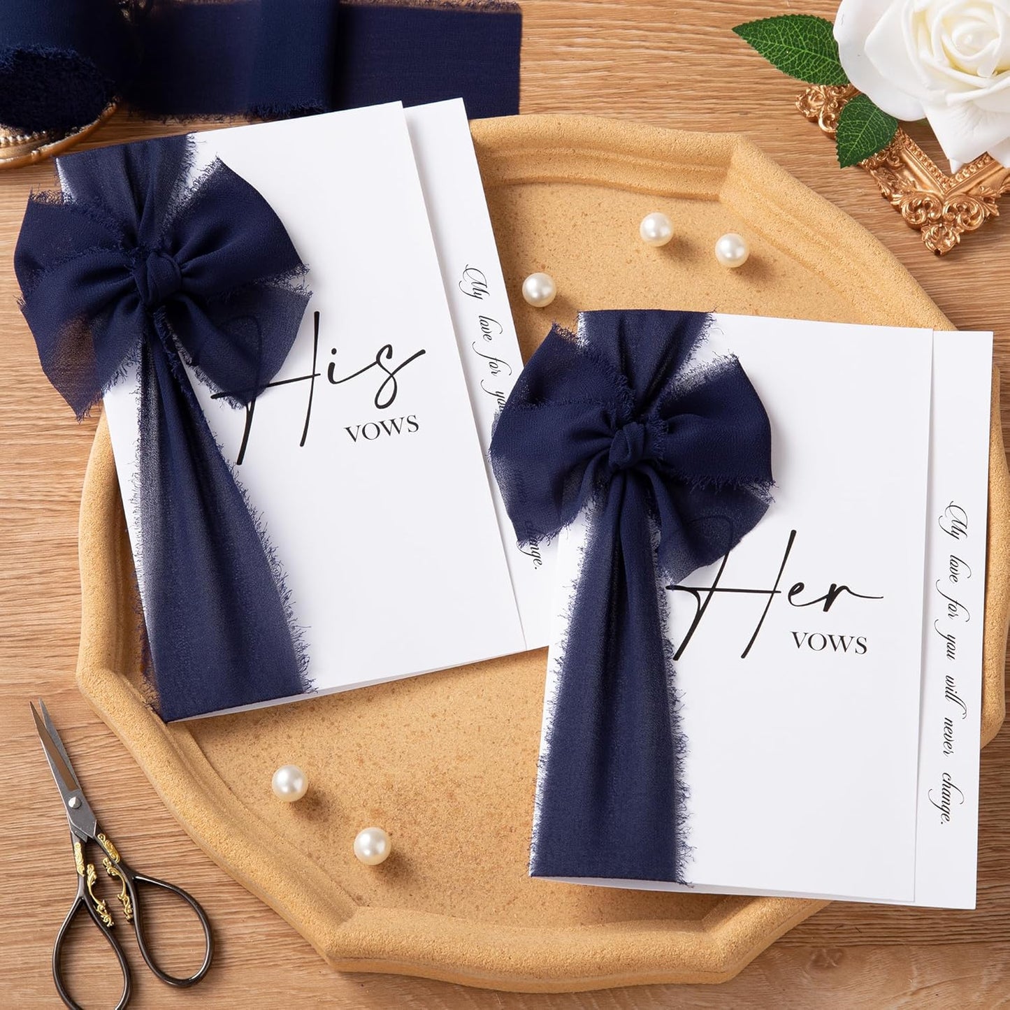 DORIS HOME Dark Navy Chiffon Ribbon for Flower Bouquet, 2" x21Yd Fabric Ribbon for Gift Wrapping, Handmade Frayed Ribbon for Wedding/Christmas Decorations