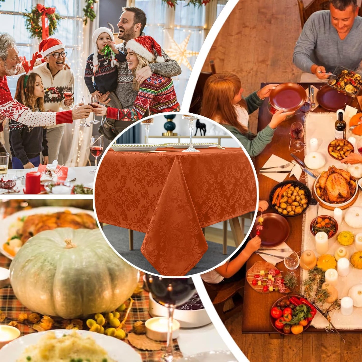 SASTYBALE Jacquard Rectangle Tablecloth, Rusty Spill-Proof Wrinkle Resistant Damask Table Cloth, Soft Polyester Oblong Table Cover for Kitchen Parties Thanksgiving - 60 x 102 Inch Rust