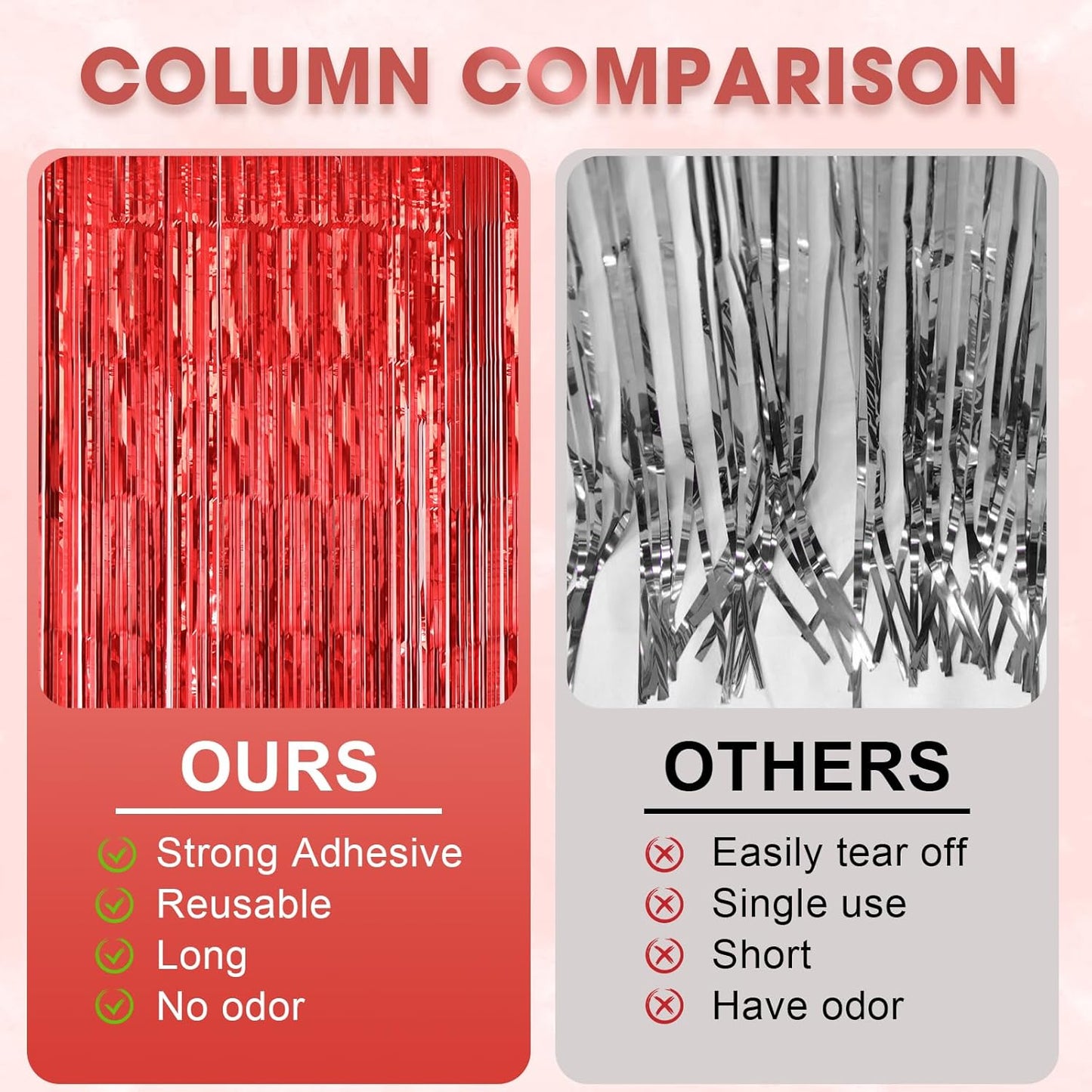 2 Pack Laser Red Foil Fringe Backdrop Curtains, Tinsel Streamers Birthday Party Decorations, Fringe Backdrop for Graduation, Baby Shower, Gender Reveal, Disco Party