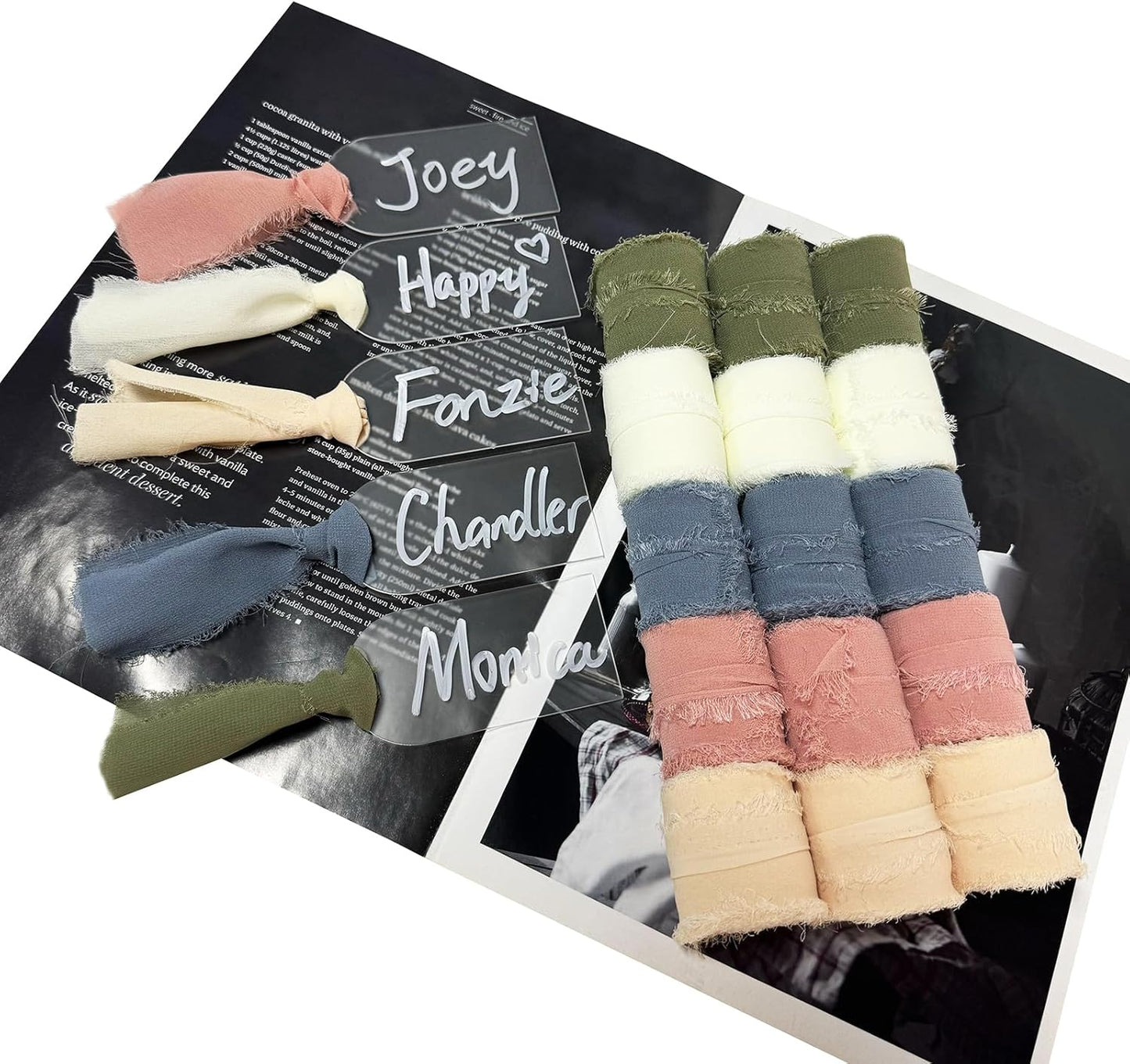 50Pcs Acrylic Place Card for Wedding Frosting Acrylic DIY Table Seating Cards Wedding Supplies with Rose Ribbon