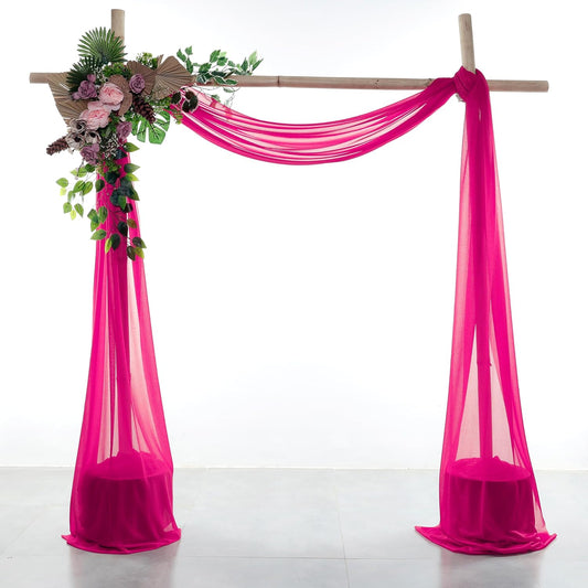 VDS Pack of 2 Panel (30 Inch X 20 Feet) Wedding Arch Draping Fabric Sheer Chiffon Fabric Drapery for Wedding Ceremony Reception Swag Backdrop Canopy Chuppah ARBO Altars Decoration (Hot Pink)