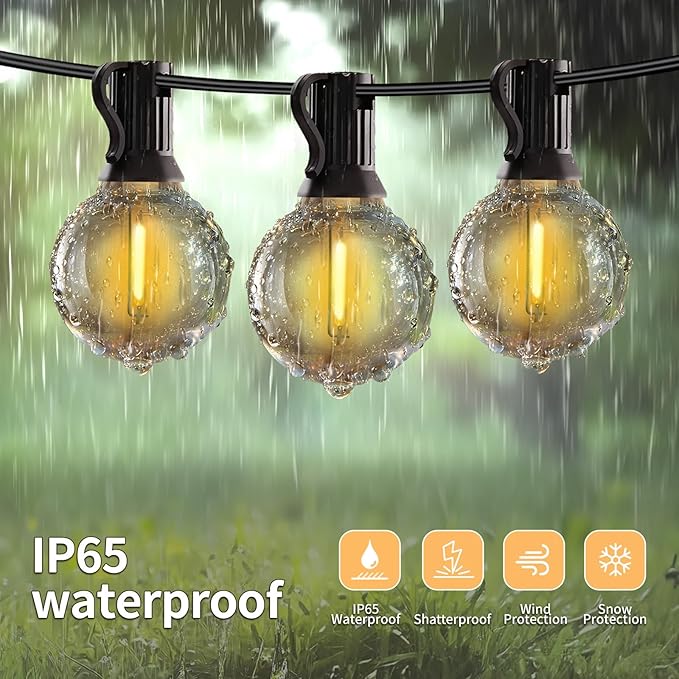 Outdoor String Lights with Remote, 50ft 25 Bulbs Low Voltage(24V) Patio Lights, Dimmable & Timer, IP65 Waterproof, G40 LED Hanging Lights for Outside, Deck, Garden, Backyard, Porch, Party