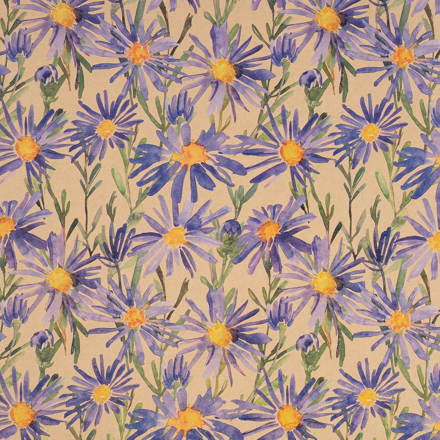 RUSPEPA Purple Floral Wrapping Paper for Women, 17 in x 16.4 ft, Mini Roll, Watercolor Flower Kraft Paper, Daisy Wrapping Paper Roll for Girls, Wedding, Birthday and Bridal Shower