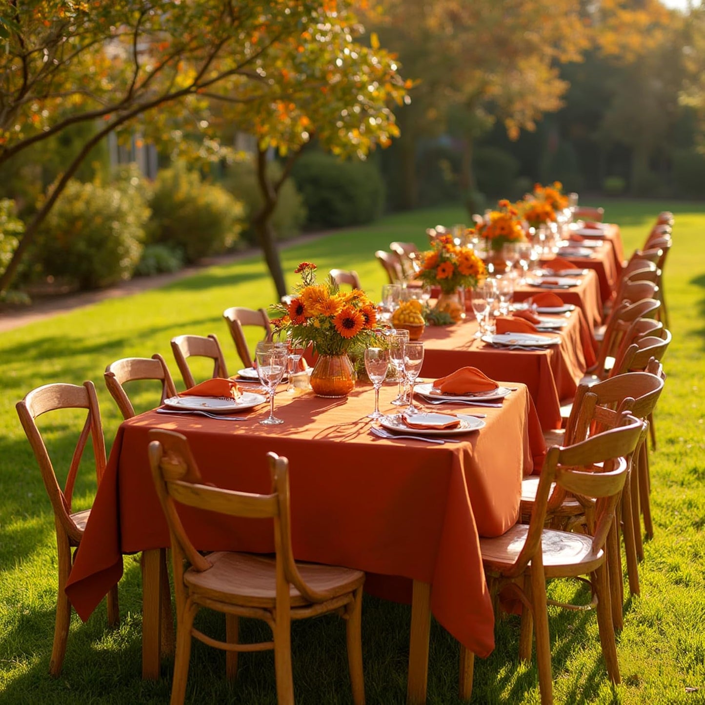 sancua Square Tablecloths 85x85 Inch Rust - Fabric Fall Table Cloth for Square or Round Tables, Burnt Orange Washable Polyester Table Cover for Thanksgiving, Holiday Party, Decorative Display Tables