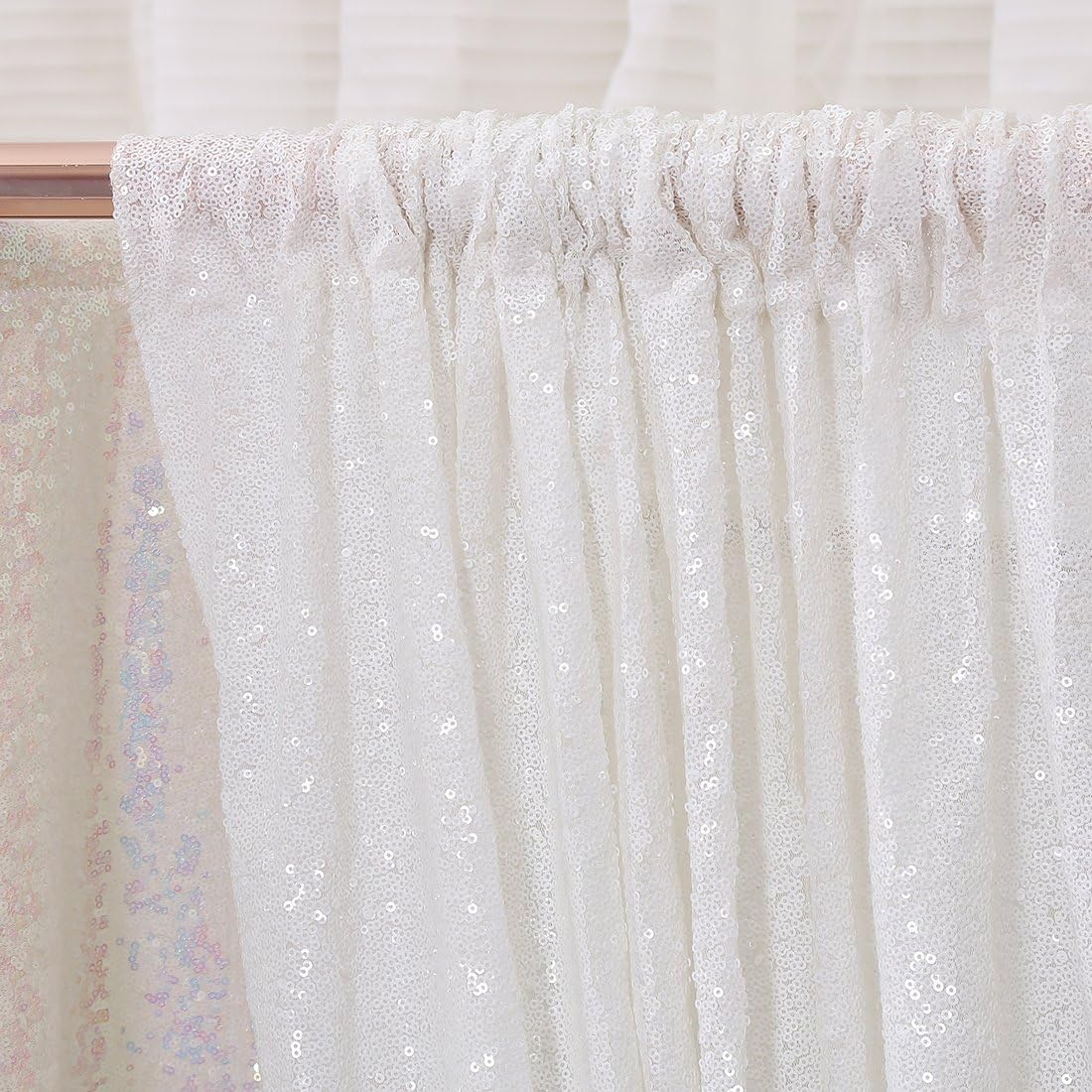 Poise3EHome 7FT x 7FT Sequin Photography Backdrop Curtain for Party Decoration, White