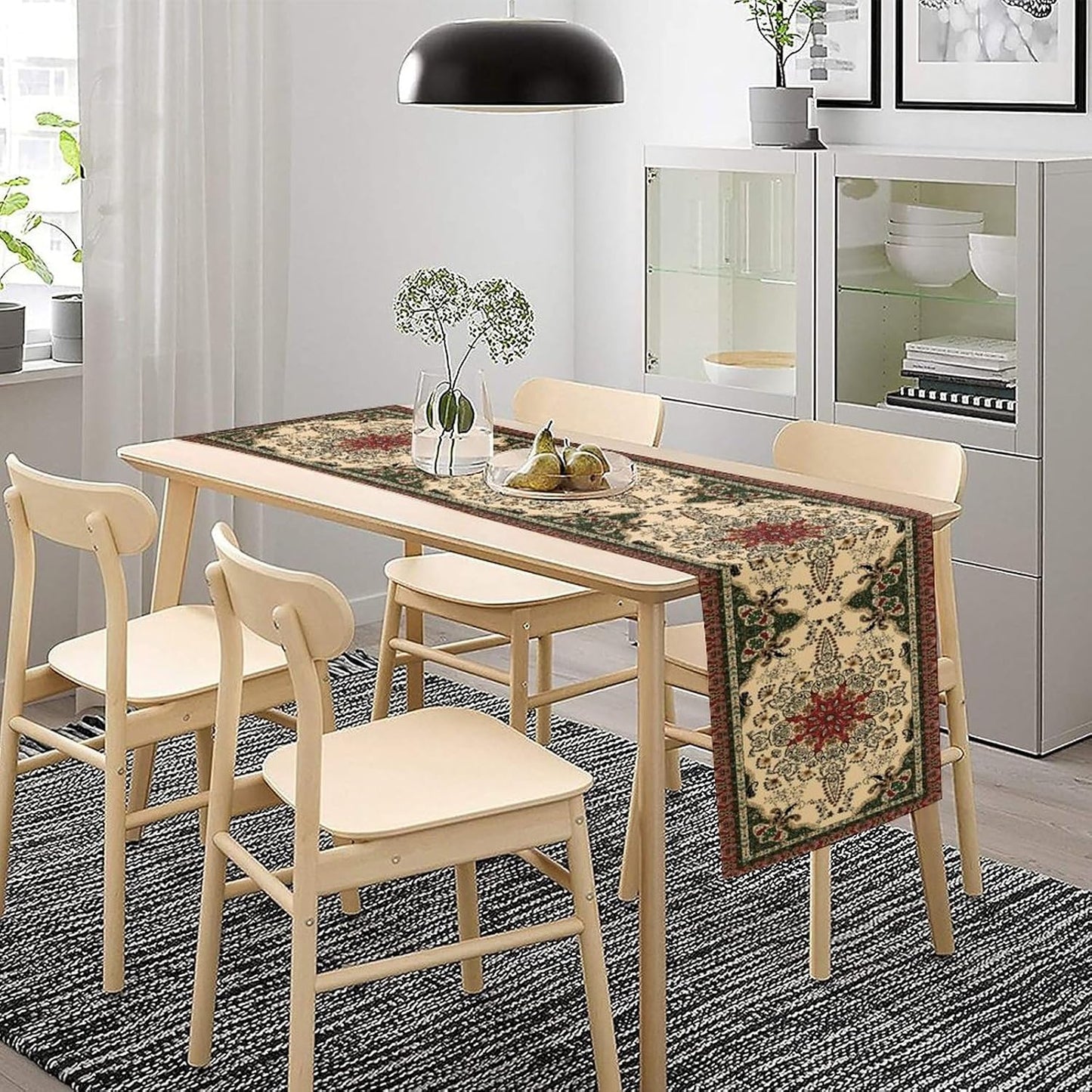 Vintage Paisley Bohemian Table Runner Beige Red Rustic Farmhouse Home Kitchen Table Dining Coffee Room Garden Party Wedding Decor 13x90in