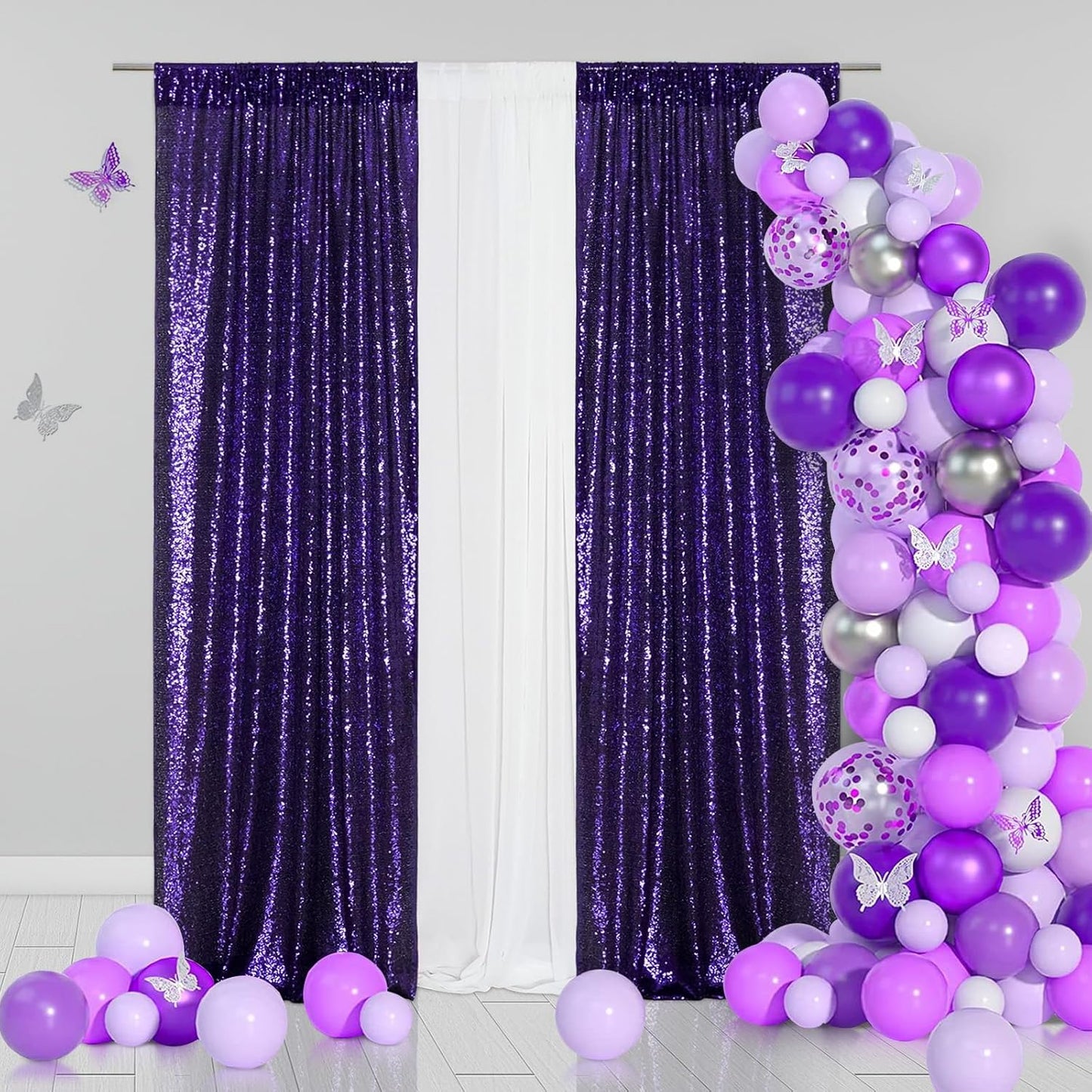 Eternal Beauty Sequin Backdrop Curtains, 3x7 Ft-2 Panels Purple Back Drop for Shimmer Photography Party Wedding Birthday Decor
