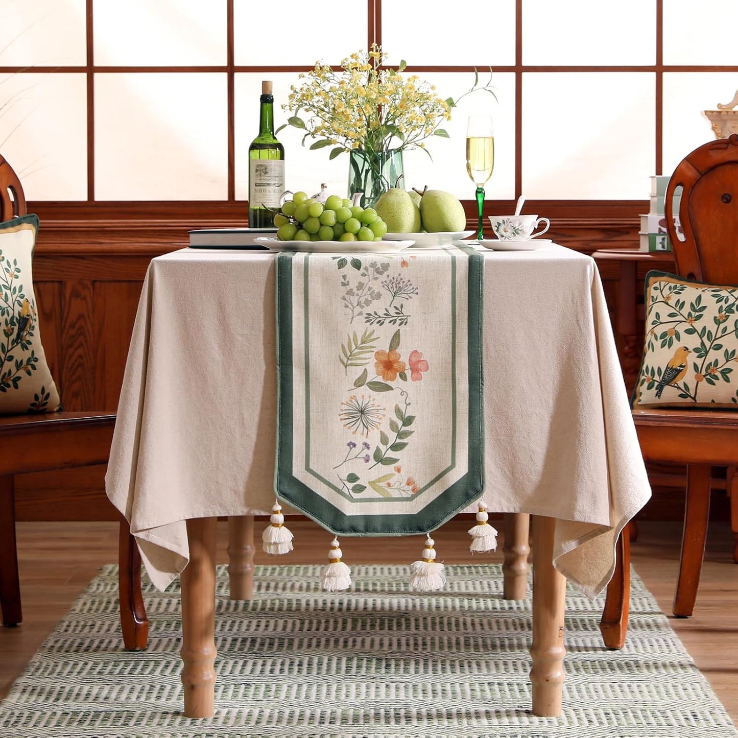 Linen Cheesecloth Table Runner,French Farmhouse Shabby Chic Floral Pattern 71 Inches Long Wrinkle Free Table Runners,Decor Tabletop for Kitchen,Dining,Party,Home,Christmas,12"*71"