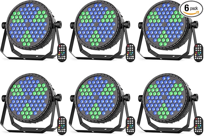 Stage Lights, 72X5W LEDs RGB LED Par Cans, Par Lights with Remote, DMX512, Sound Activated Control Modes, LED Uplights Party, Wedding, DJ, Event, 6 Pack