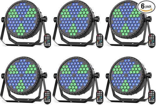 Stage Lights, 72X5W LEDs RGB LED Par Cans, Par Lights with Remote, DMX512, Sound Activated Control Modes, LED Uplights Party, Wedding, DJ, Event, 6 Pack