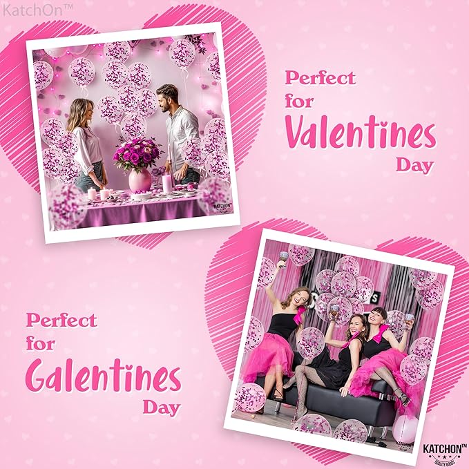 KatchOn Hot Pink Confetti Balloons Set - 12 Inch, Pack of 60 | Balloons With Confetti Inside | Birthday Decorations for Women | Galentines and Valentines Day