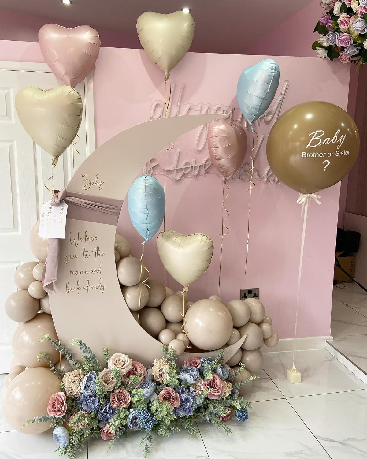Pink Blue Heart Balloons,12Pcs 18Inch Cream White Baby Pink Blue Heart Shaped Foil Helium Balloons for Baby Shower Birthday Anniversary Wedding Gender Reveal Party Decorations