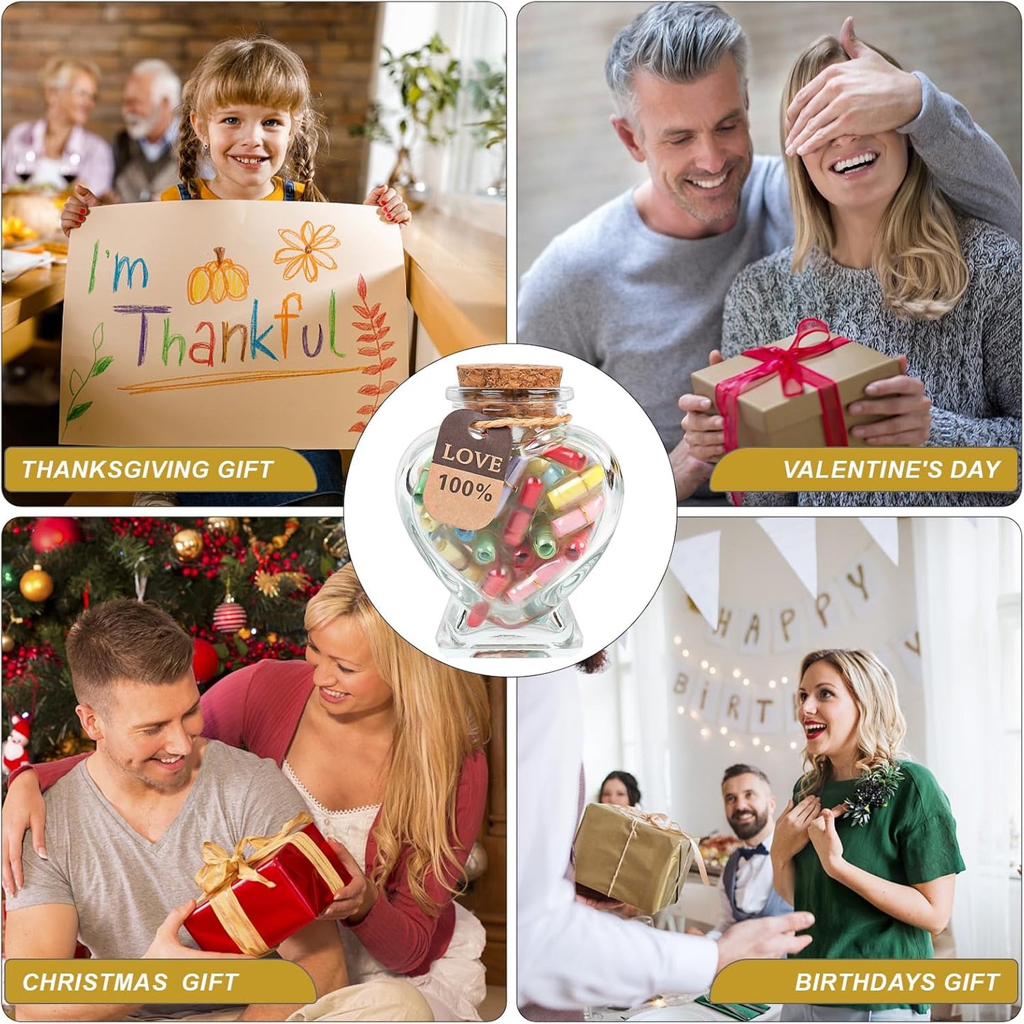 Capsule Letters Message in Glass Bottle，Message Pills Love Letter Gift for Boyfriend Girlfriend Wife Friend Birthday Christmas Anniversary Valentine Day Gift. (44PCS in a Bottle)