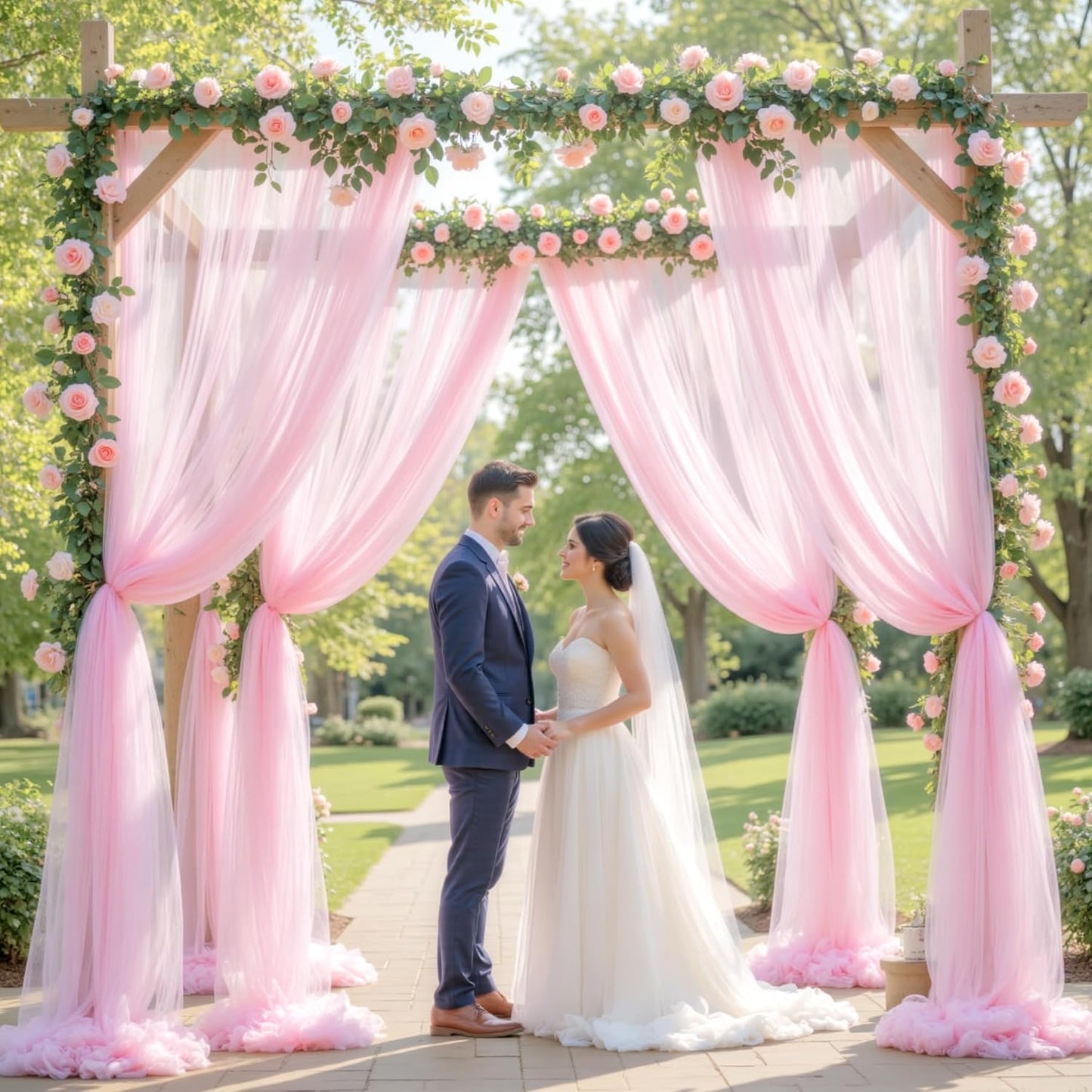 Wedding Arch Draping Fabric Backdrop 1 Panel 60" x 26Ft Pink Drapes Curtains for Wedding Reception Sheer Tulle Backdrop Curtain for Ceremony Birthday Party Baby Shower Arbor Ceiling Decorations