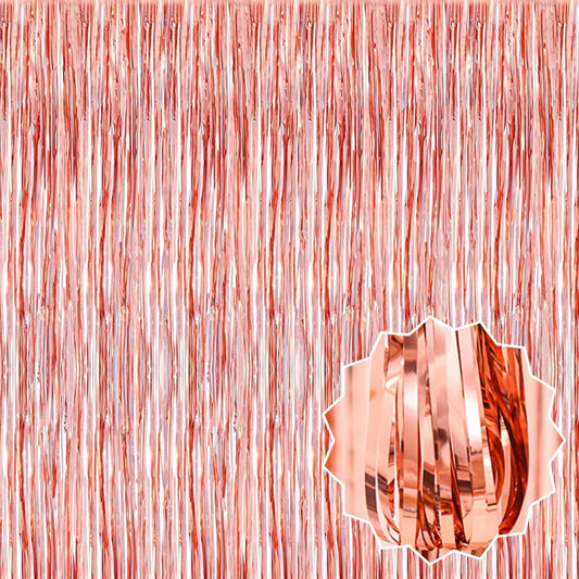 6 Pack Rose Gold Foil Fringe Curtains Backdrop, 3.28 x 8.2 Ft Metallic Streamers Tinsel Curtains Background for Photo Booth, Birthday, Weddings, Carnivals, Graduation, Themed Party Decorations