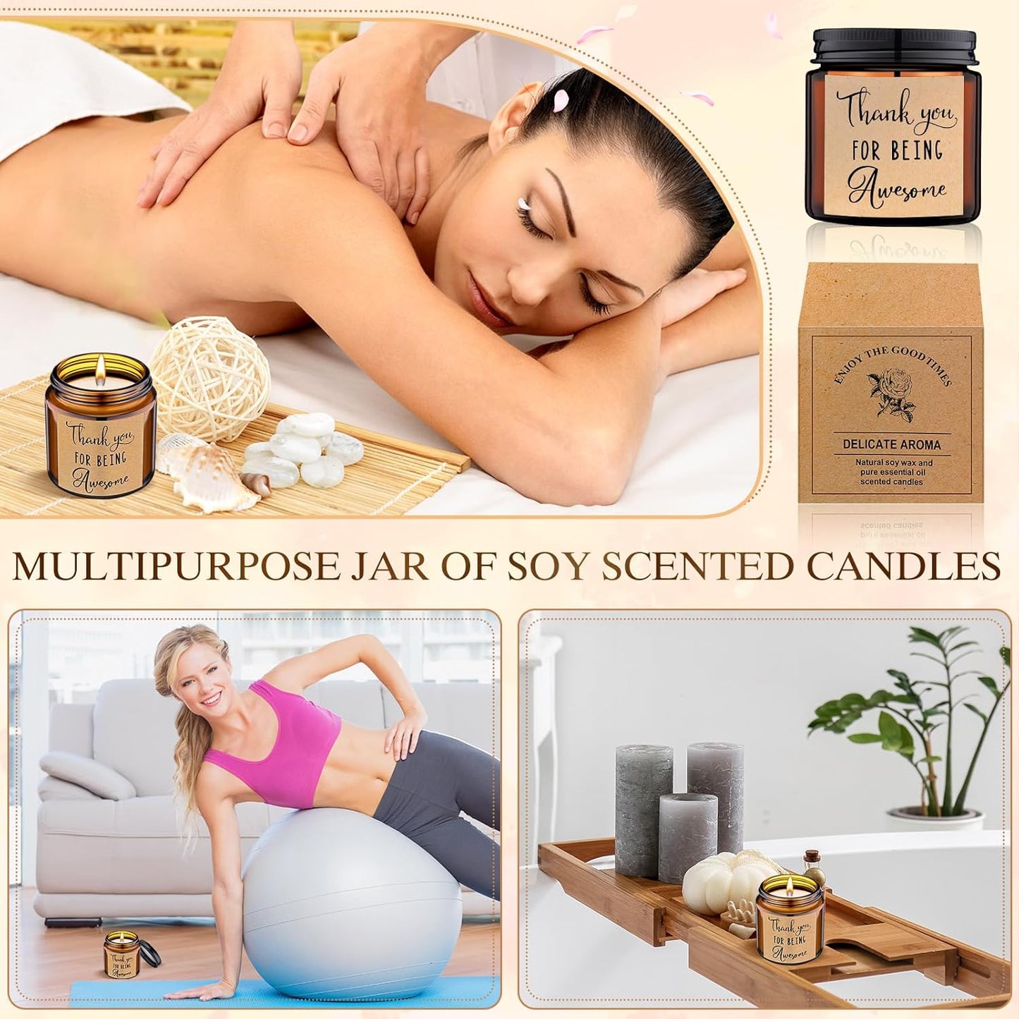 MTLEE 20 Pcs Thank You Gifts Candles 3.5 oz Employee Appreciation Inspirational Scented Soy Wax Candle Thank You Gift Christmas Gifts for Coworker Women Volunteer Teacher(Thank You,Brown)