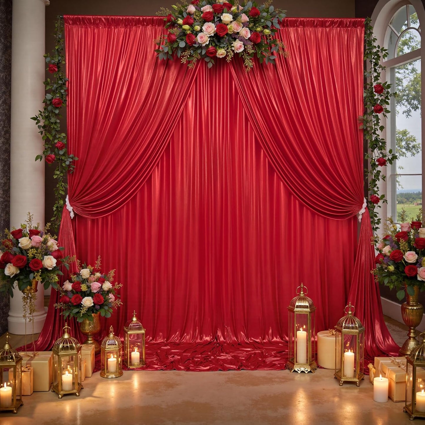 10x10ft Thick Red Glitter Backdrop Curtain Panels for Parties, Wrinkle Free Sequin Sparking Photo Backdrop Drapes, 2 Panels 5x10ft Shimmer Back Drop Cloth for Wedding Birthday Photography