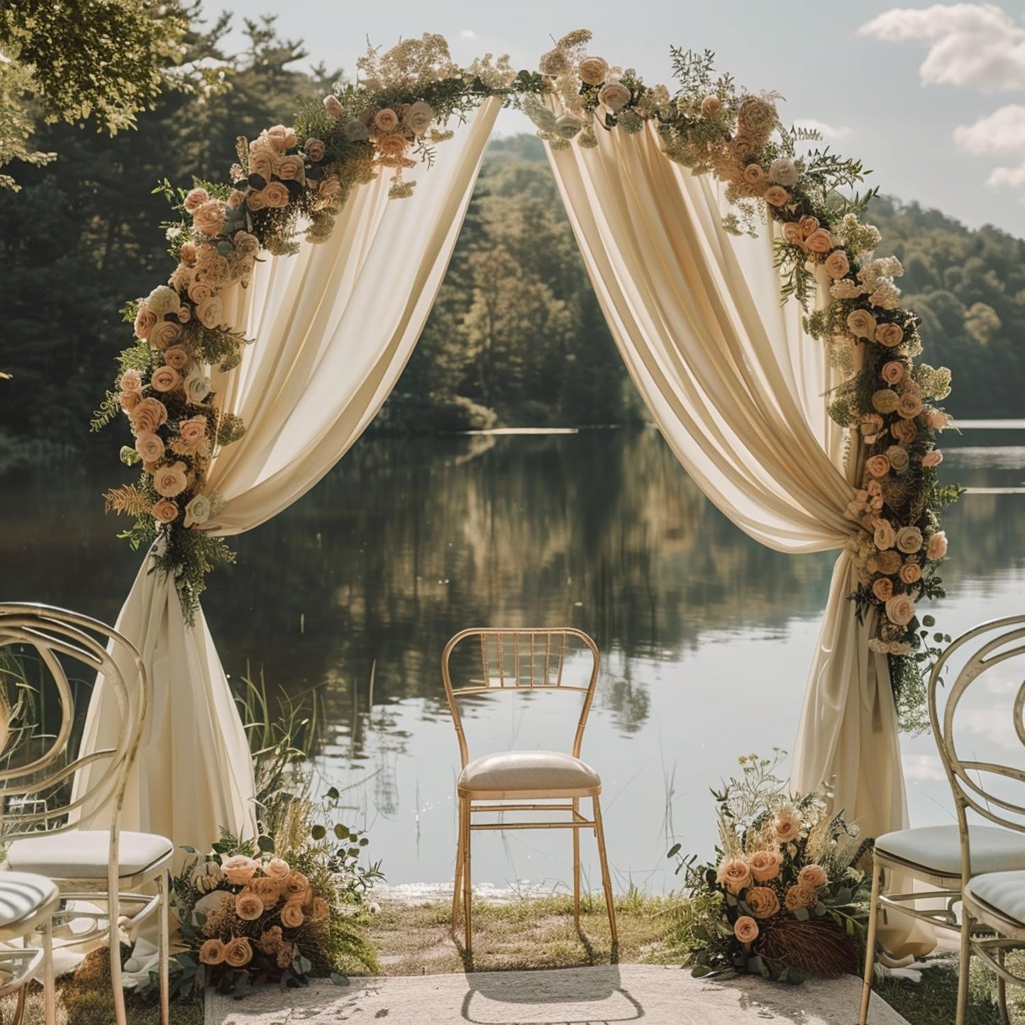 Wokceer Wedding Arch Draping Fabric 6 Panels 28.7" x 20FT Champagne Drapes Sheer Fabric Backdrop Arch Draping Fabric for Wedding Ceremony Birthday Party Bridal Shower Decoration