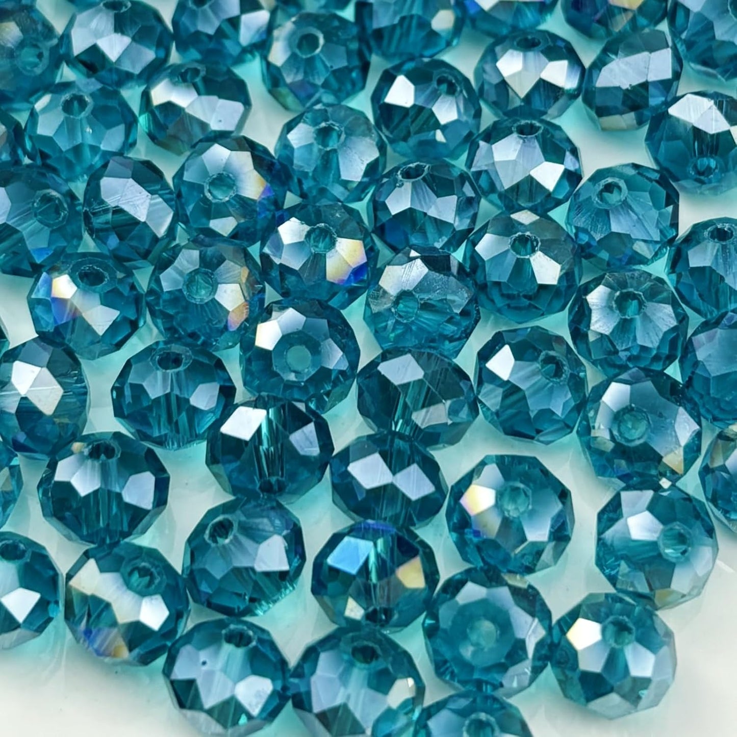 100pcs 8mm Crystal Glass Beads for Crafts Faceted Rondelle Glass Beads for Jewelry Making Crystal Spacer Beads for Necklaces Bracelets Earrings DIY Craft(Peacock Blue AB)