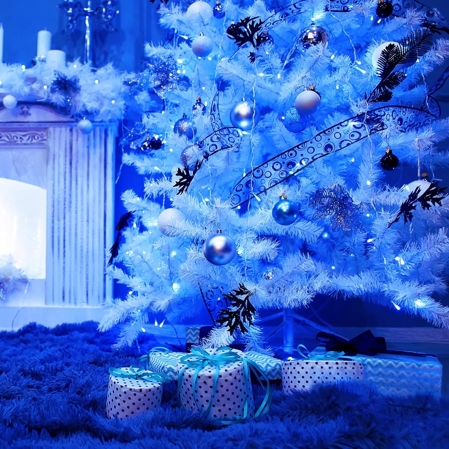 JMEXSUSS 163 FT 500 LED Blue Christmas Lights Outdoor, Waterproof Blue String Light Plug in, 8 Modes Clear Wire Christmas String Lights for Tree Yard Patio House Party Decorations