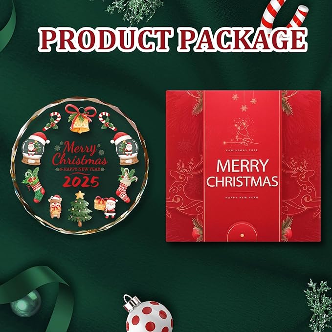 Merry Christmas Christmas Ornaments, 2025 Glass Christmas Ornament, 3 Inch Crystal Round Tree Decoration with Gift Box, Holiday Keepsake Gift for Family & Friends
