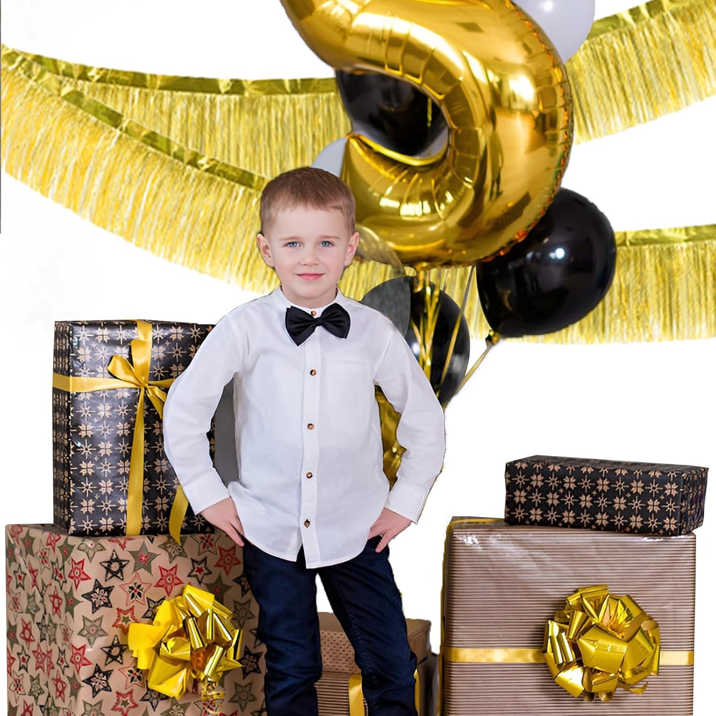 Gold Foil Fringe Garland 10FT 6packs, Metallic Foil Tinsel Fringe Banners for Parade Float Decorations Wedding, Birthday Party Graduation (six Gold)