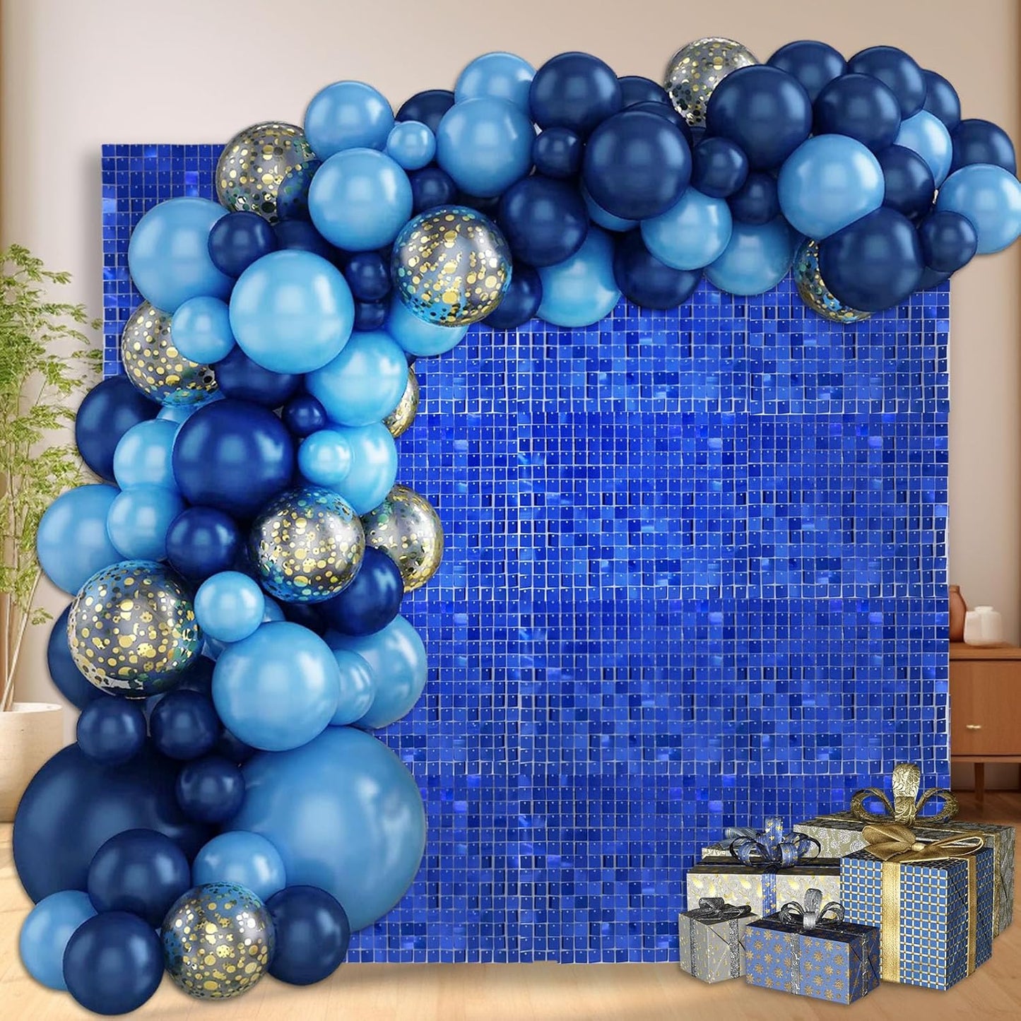 12PCS Blue Shimmer Wall Backdrop, Square Sequin Photo Backdrops Panel, Glitter Wall Background for Birthdays, Weddings, Graduation, Baby Showers, Disco Bachelorette Party Decoration (3FTx4FT)
