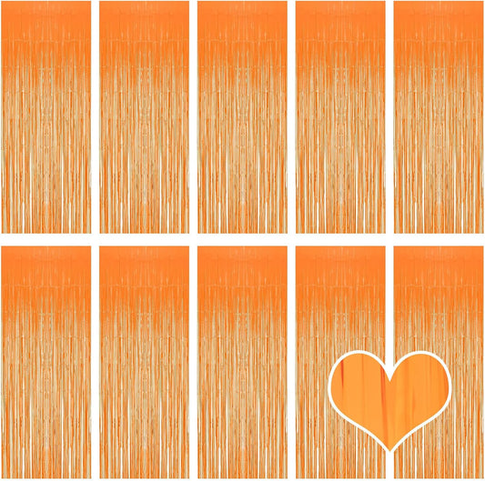 10 Pack Orange Foil Curtain Backdrop 3.2ft x 8.2ft Macaron Tinsel Foil Fringe Curtains Streamer Photo Booth Backdrop for Birthday Party Baby Shower Engagement Wedding Holiday Decor (Macaron Orange)