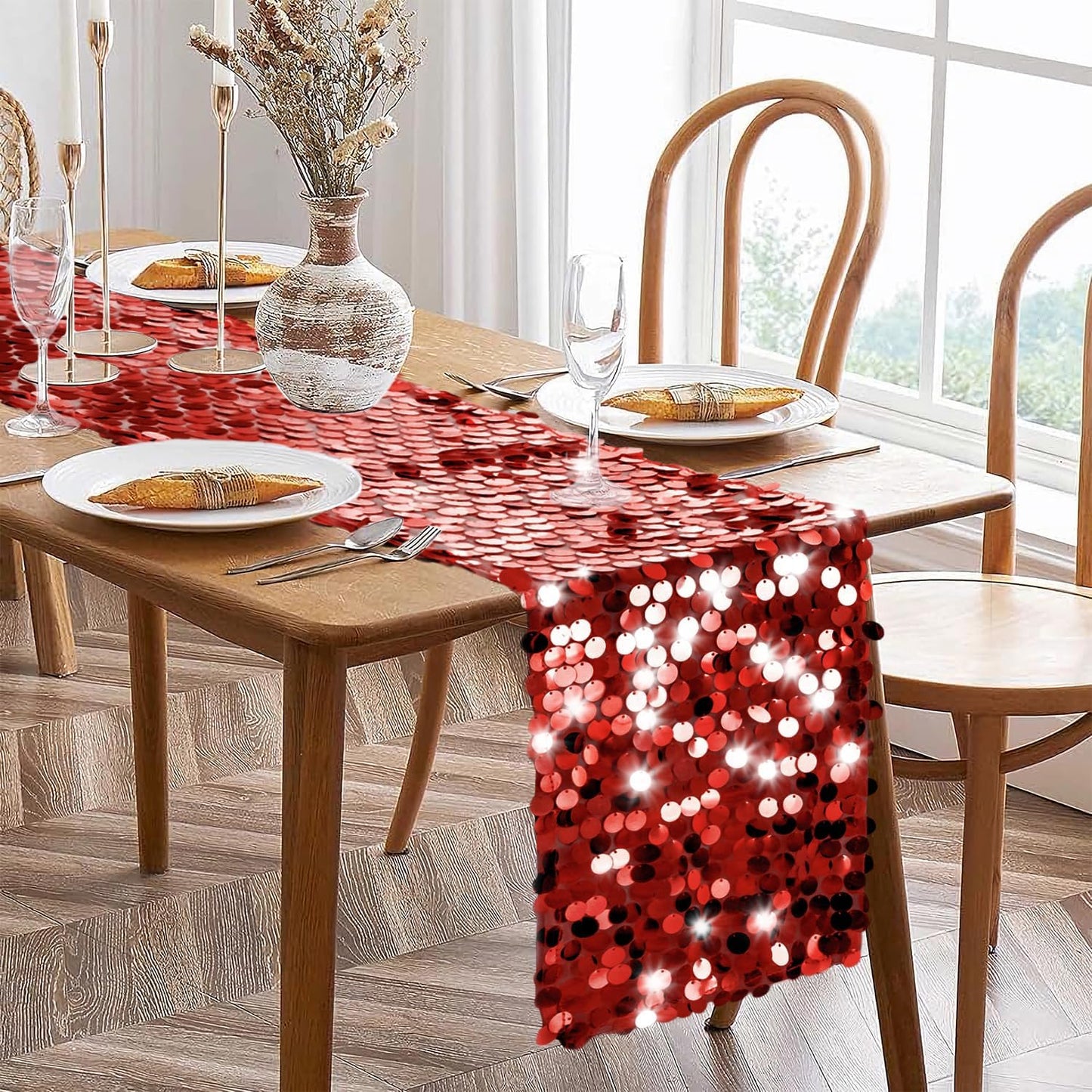 VHH Sequin Table Runner 12 x 108 inches Red Table Runner, Glitter Runner for Party Wedding Birthday, Party Spring Easter Rustic, Birthday Supplies Decorations (1 Pack).
