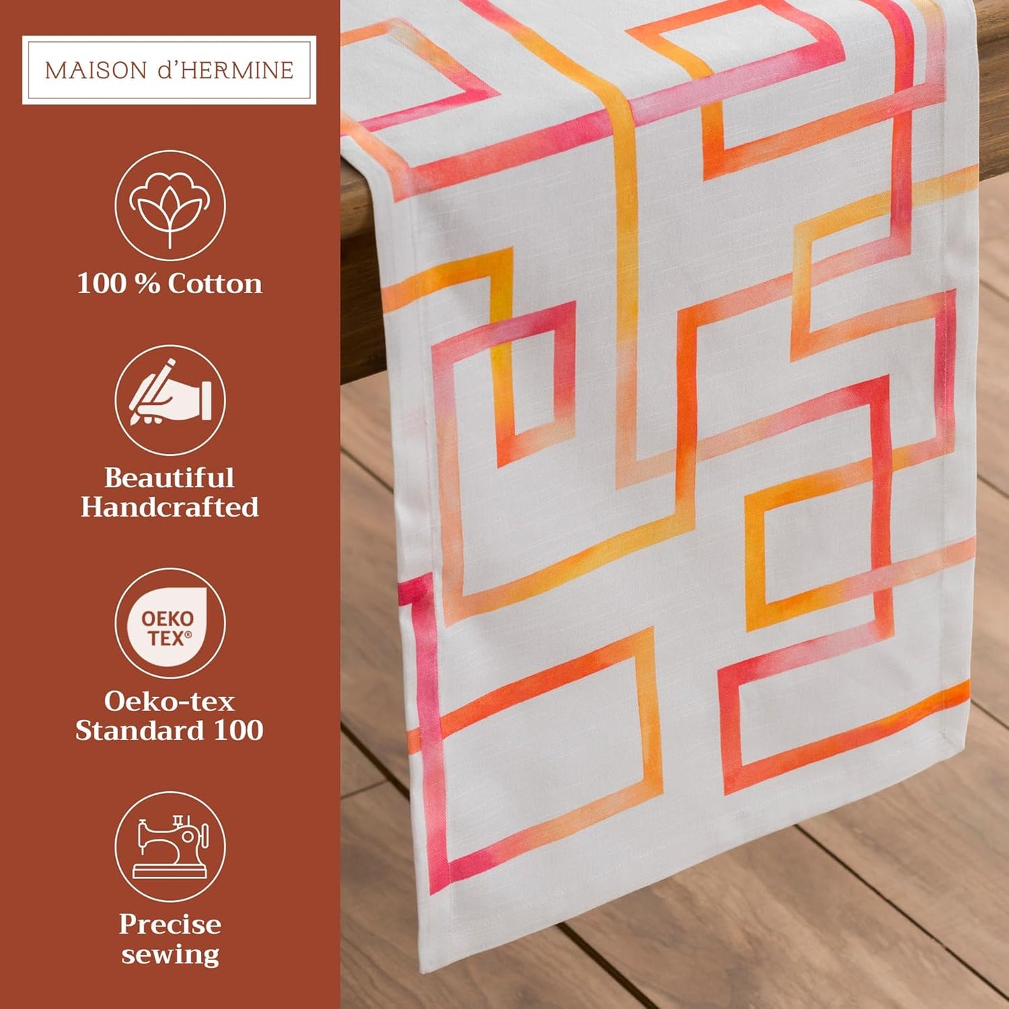 Maison d' Hermine Table Runner 100% Cotton Single Layer Table Runners 108 inches Long Decorative for Home Kitchen Dining Party Wedding Bridal Shower Spring Summer (Summer Maze, 14.50" x 108")