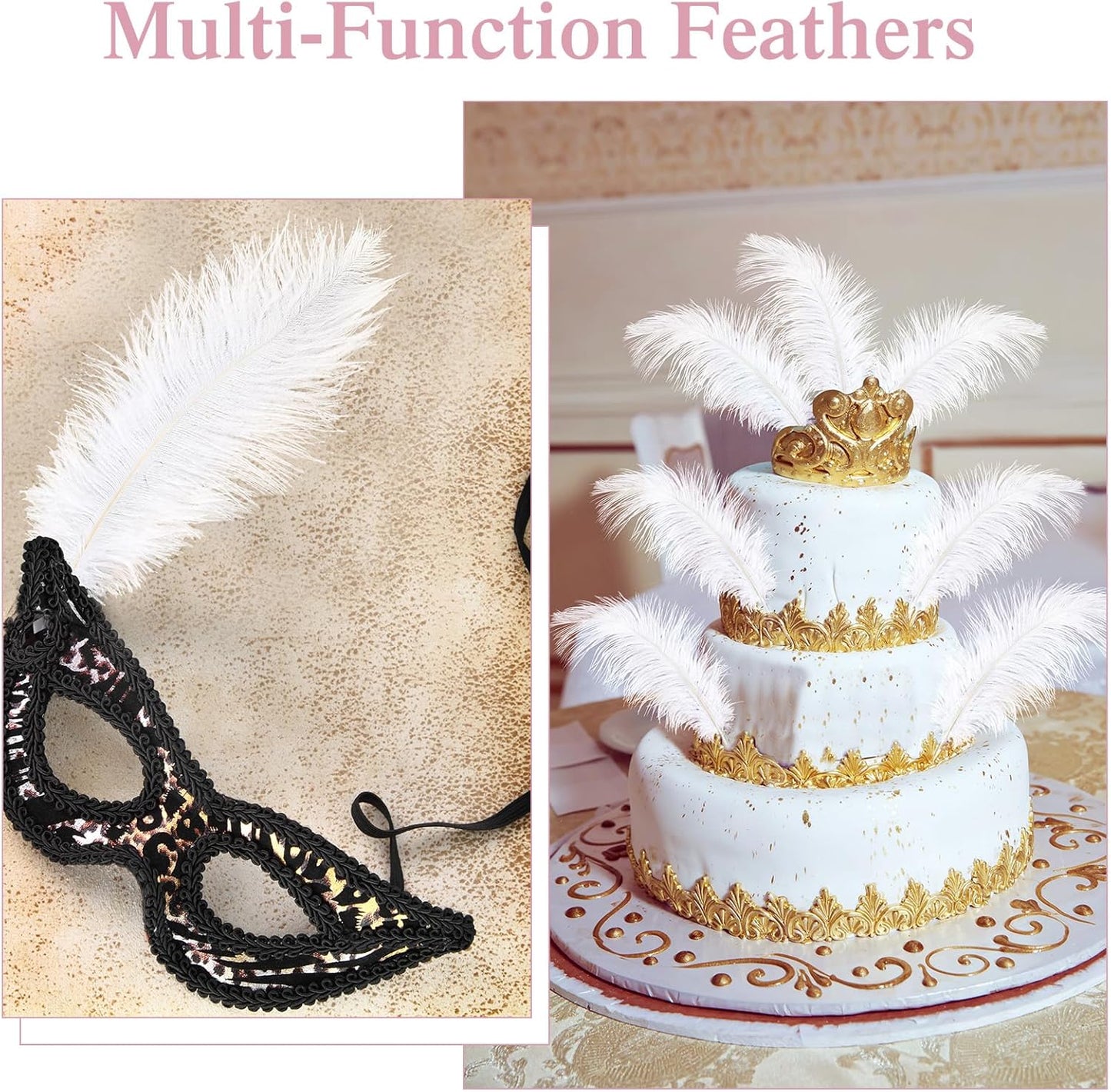 Crowye 100 Pcs Ostrich Feathers Bulk for Centerpieces Craft Ostrich Feathers for Vase Wedding Masquerade Party Home Costume Decorations (6-8 Inch,White)