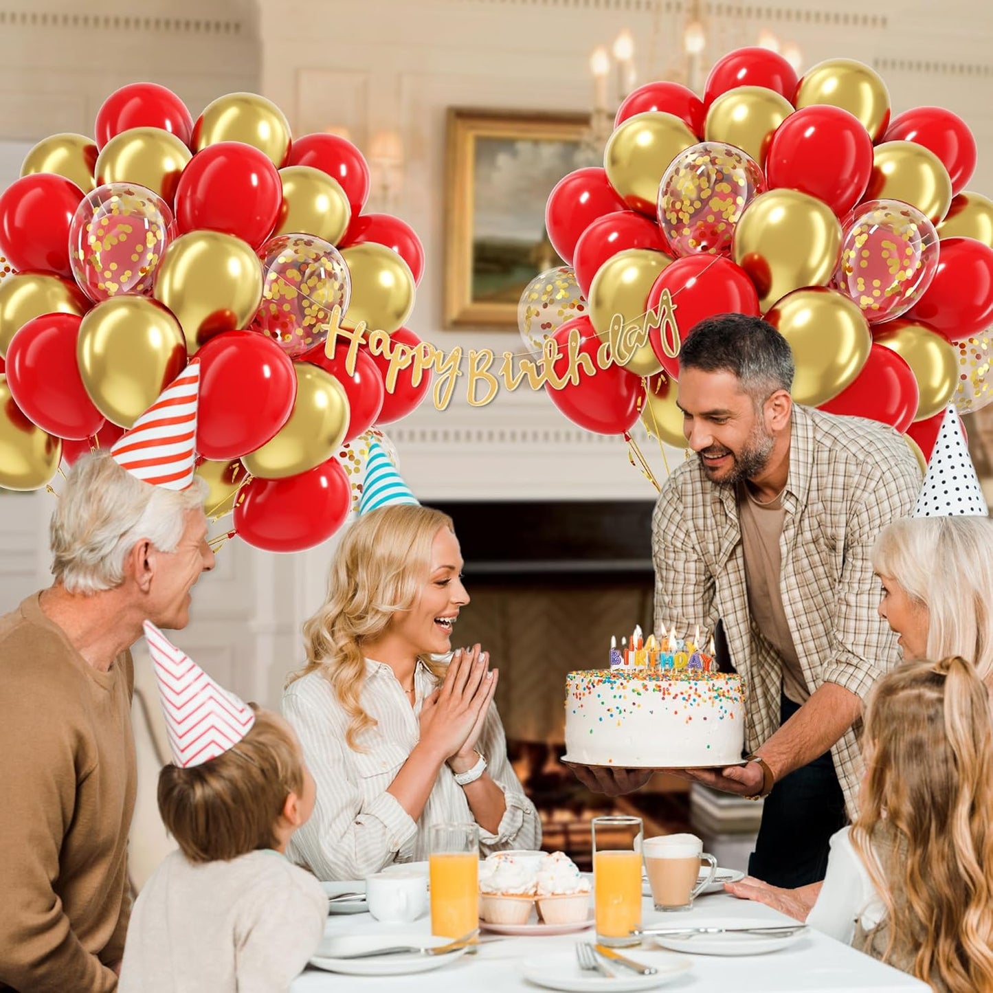 60pcs Red and Gold Balloons 12inch, Red and Gold Party Decorations with Confetti Balloons for Valentine's Day Wedding Engagements Graduation Anniversary Birthday Party Decoration