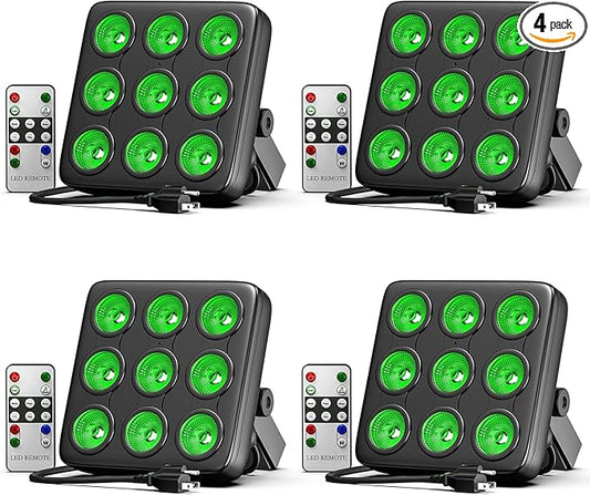 9 * 10W Square LED Stage Lights, Corded RGBW 4 in 1 Par Lights, LED Par Can by DMX & Sound Activated Control, Uplights for DJ Show Party KTV Festival Birthday, 4 Pack