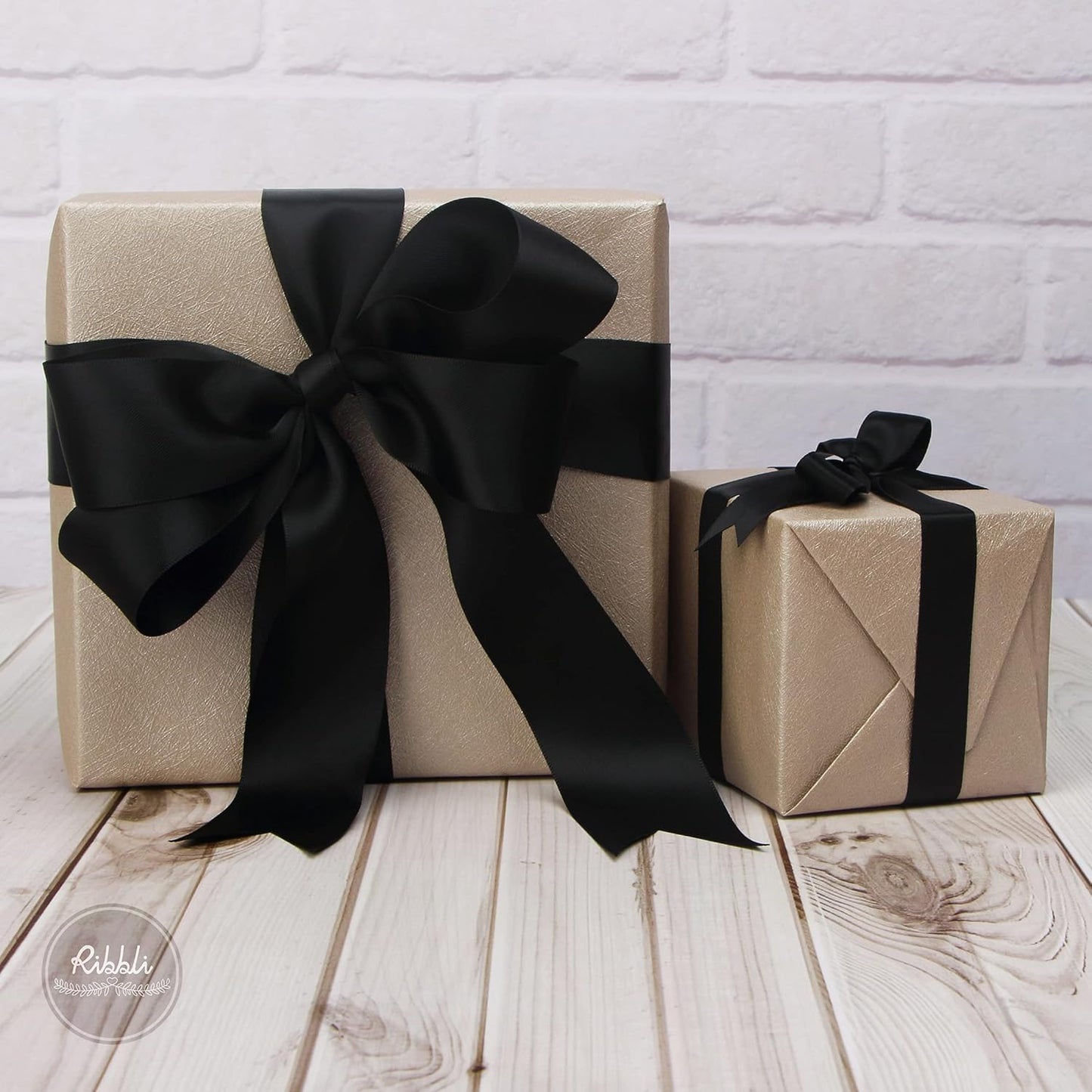 Ribbli Black Double Faced Satin Ribbon,1-1/2” x Continuous 25 Yards,Use for Bows Bouquet,Gift Wrapping,Wedding,Floral Arrangement