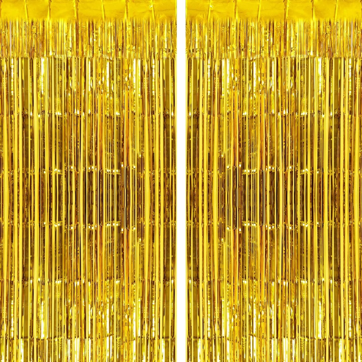 2 Pack Gold Fringe Curtains Foil Shiny Fringe Backdrop Tinsel Door Streamers Foil Curtains for Birthday Wedding Engagement Bridal Shower Celebration Party Decorations Large