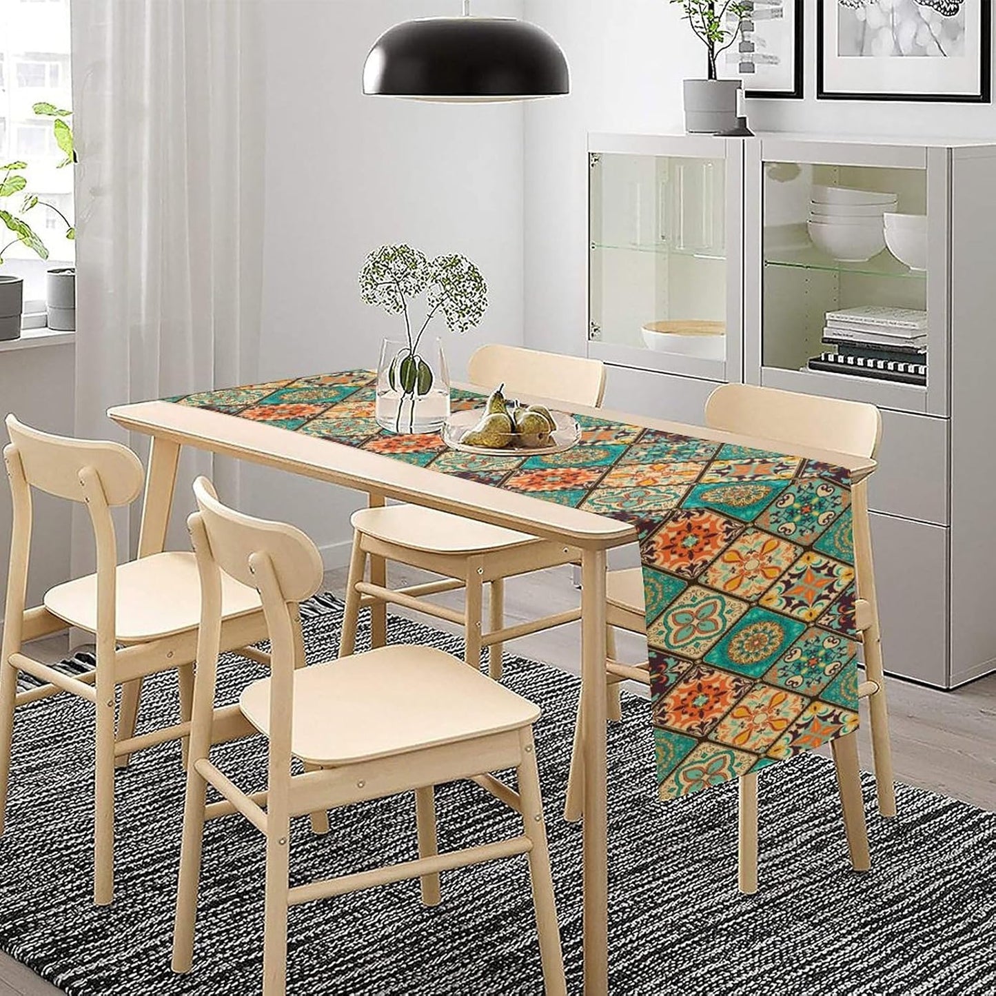 Boho Floral Table Runner,Vintage Bohemian Style Table Runner for Kitchen Dining Table Home Party Decoration 13x120 Inch