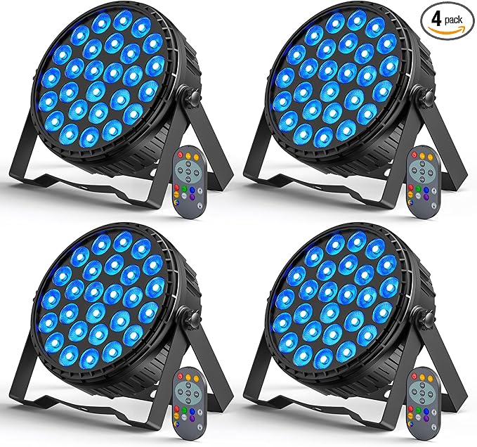LED Par Light RGBW 4in1 160W 27Leds Stage Lights Remote & DMX Controlled Sound Activated Auto Play 8/4 Channel Uplights for Events Wedding Halloween Birthday Party Dance Stage Lighting (4 Packs)