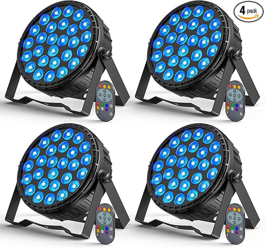 LED Par Light RGBW 4in1 160W 27Leds Stage Lights Remote & DMX Controlled Sound Activated Auto Play 8/4 Channel Uplights for Events Wedding Halloween Birthday Party Dance Stage Lighting (4 Packs)